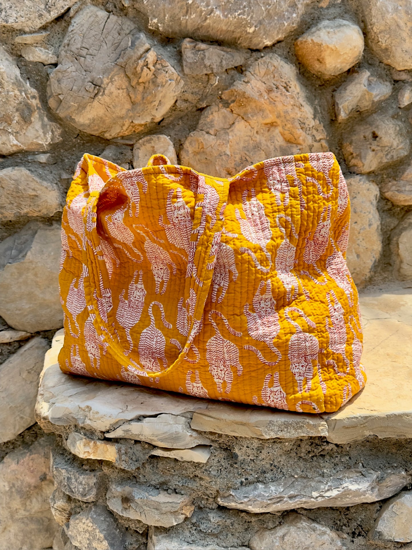 Tote Bag in cotone organico trapuntato - Tigre Tibetana
