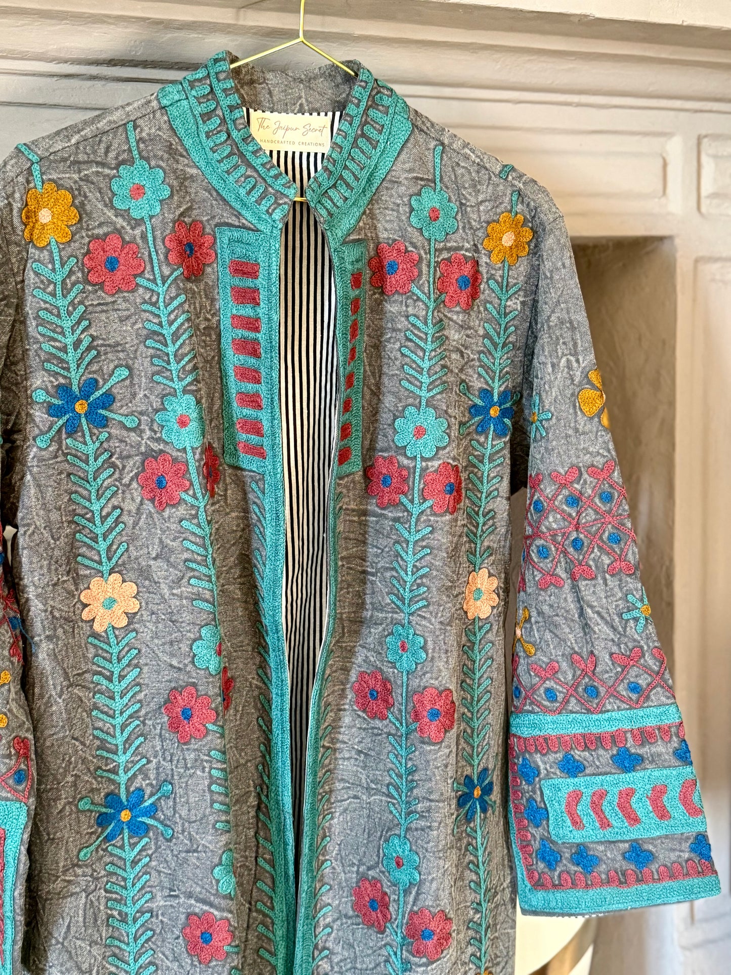 Embroidered Stone Washed Coat - One Size