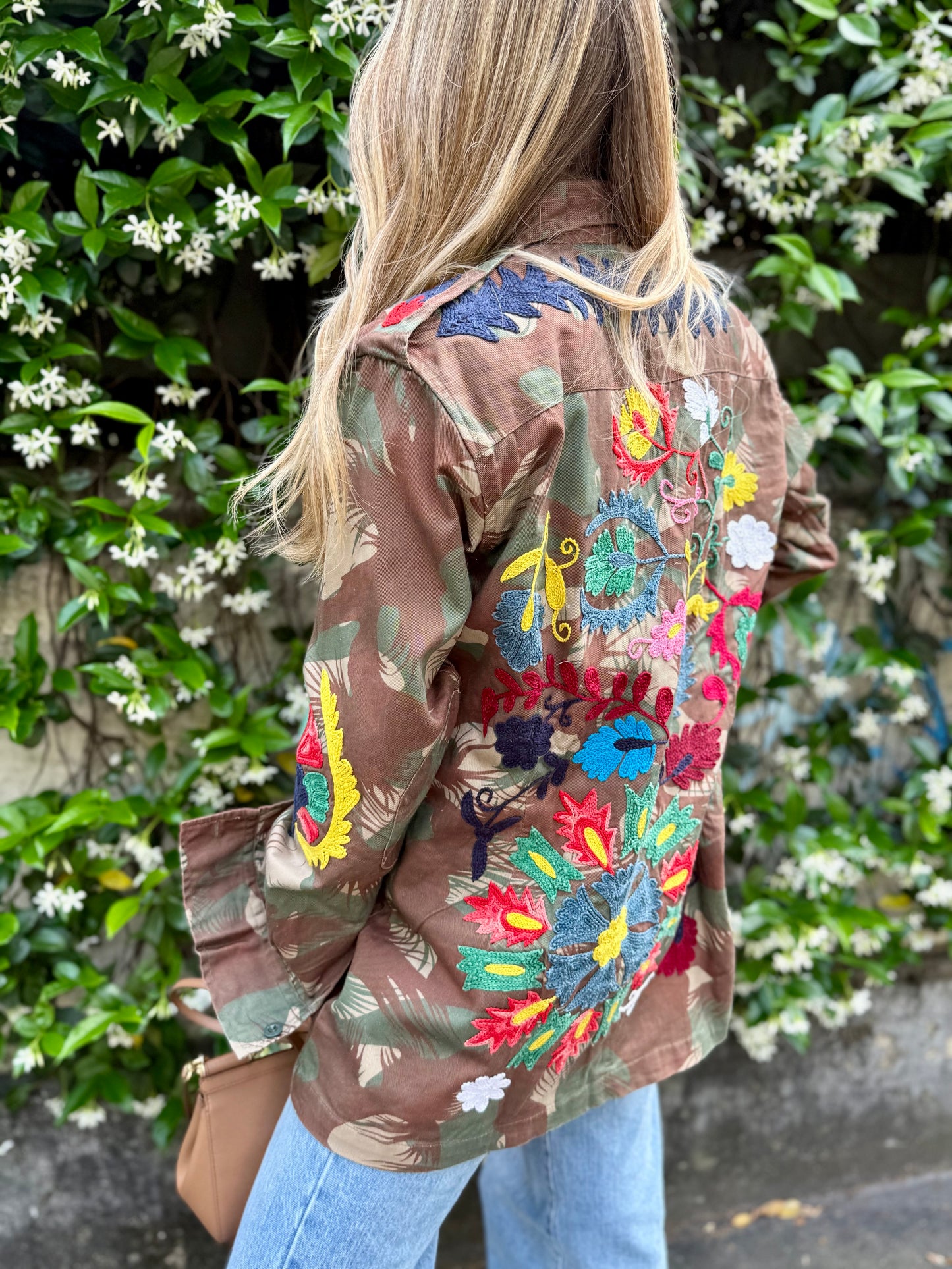 Vintage Army Jacket hand embroidered - Pansy
