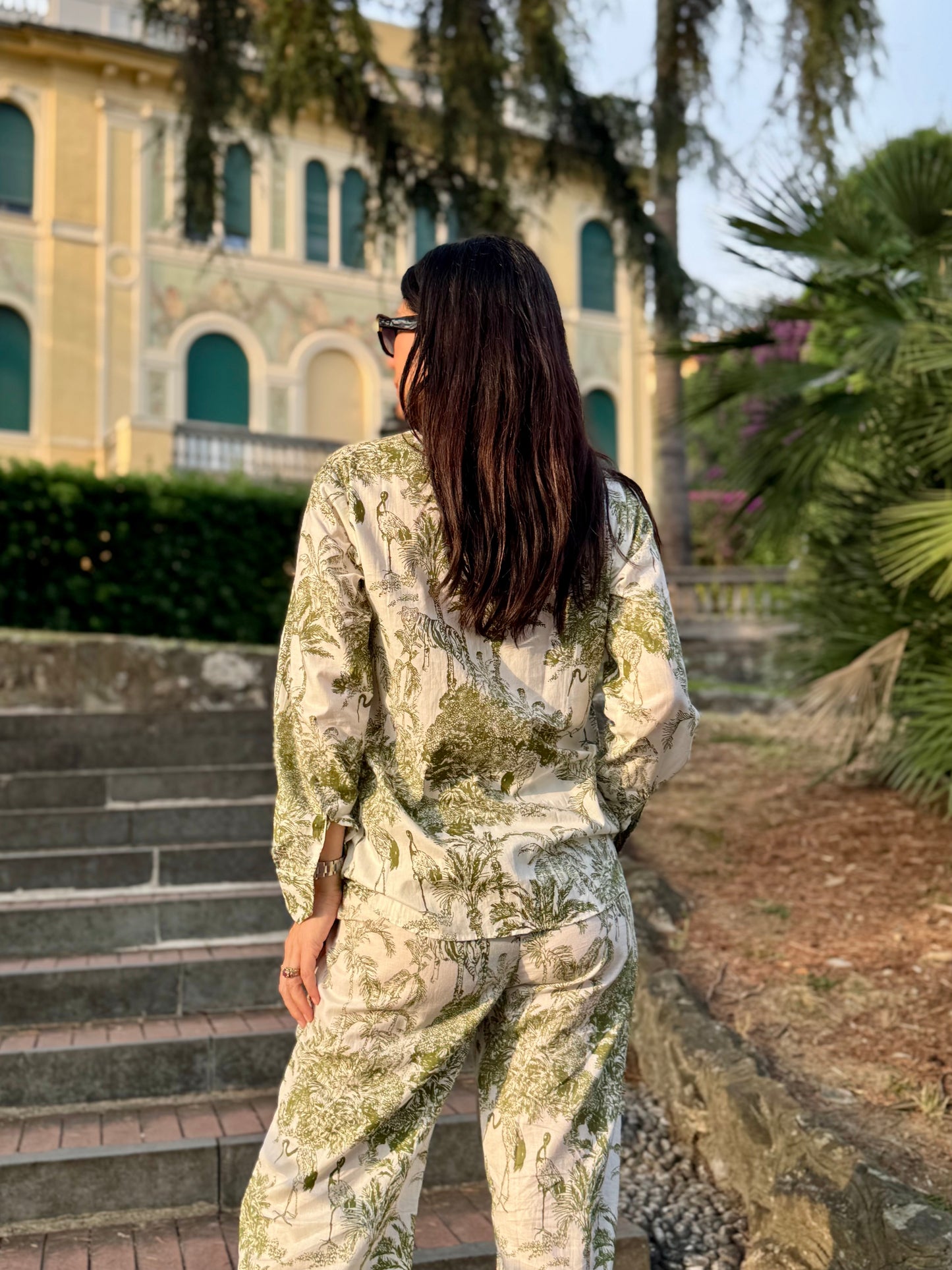 Coordinato Camicia e Pantaloni ampi in cotone organico leggero - Jungle Verde