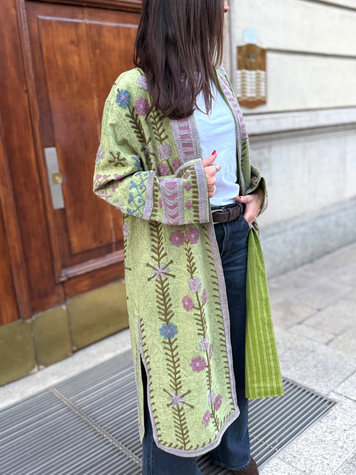Embroidered Stone Washed Coat - One Size