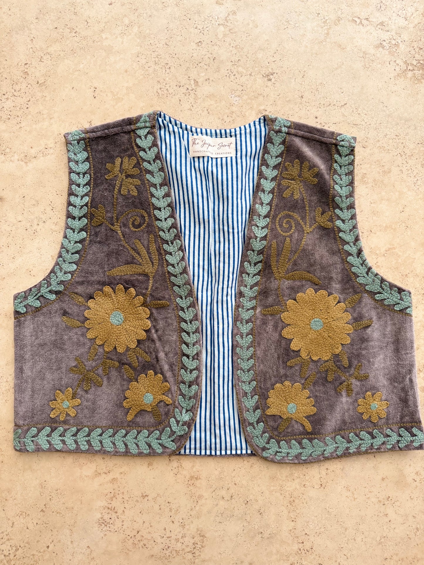 Velvet Embroidered Suzani Vest - One Size
