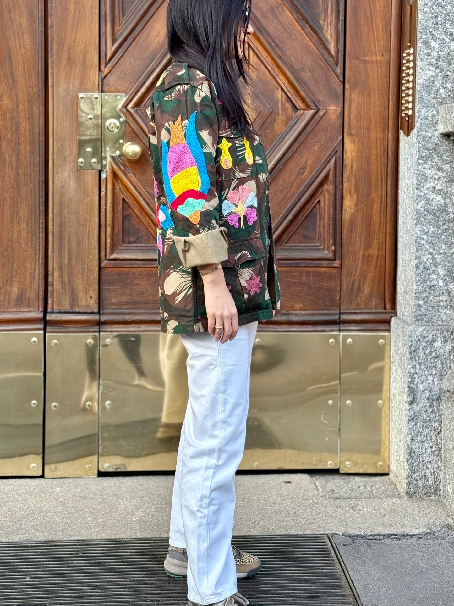 Giacca Vintage militare ricamata a mano - Orchidea