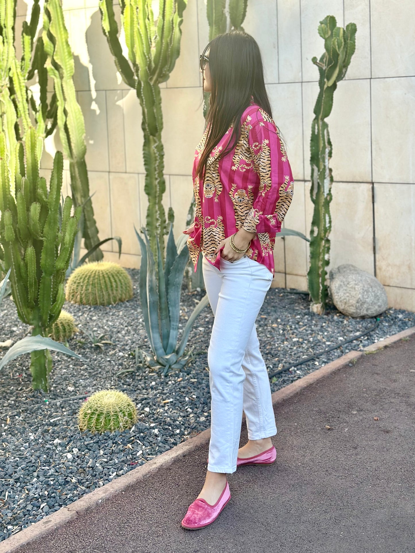 Camicia in cotone organico - Tigre Tibetana su righe