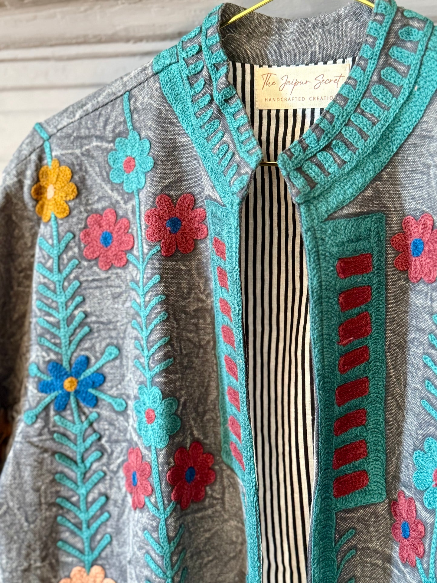 Embroidered Stone Washed Coat - One Size