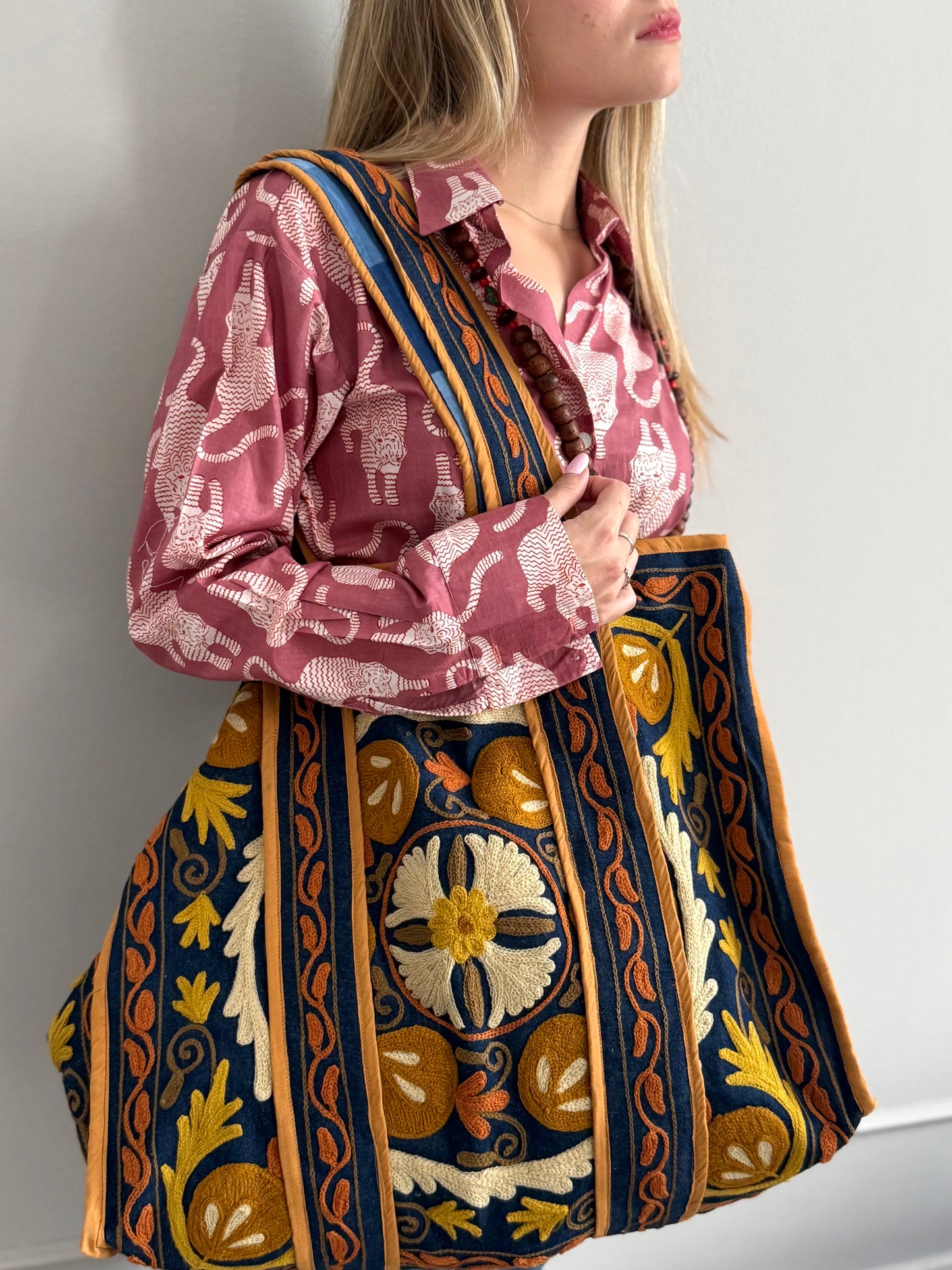 Denim Suzani Embroidered Tote Bag
