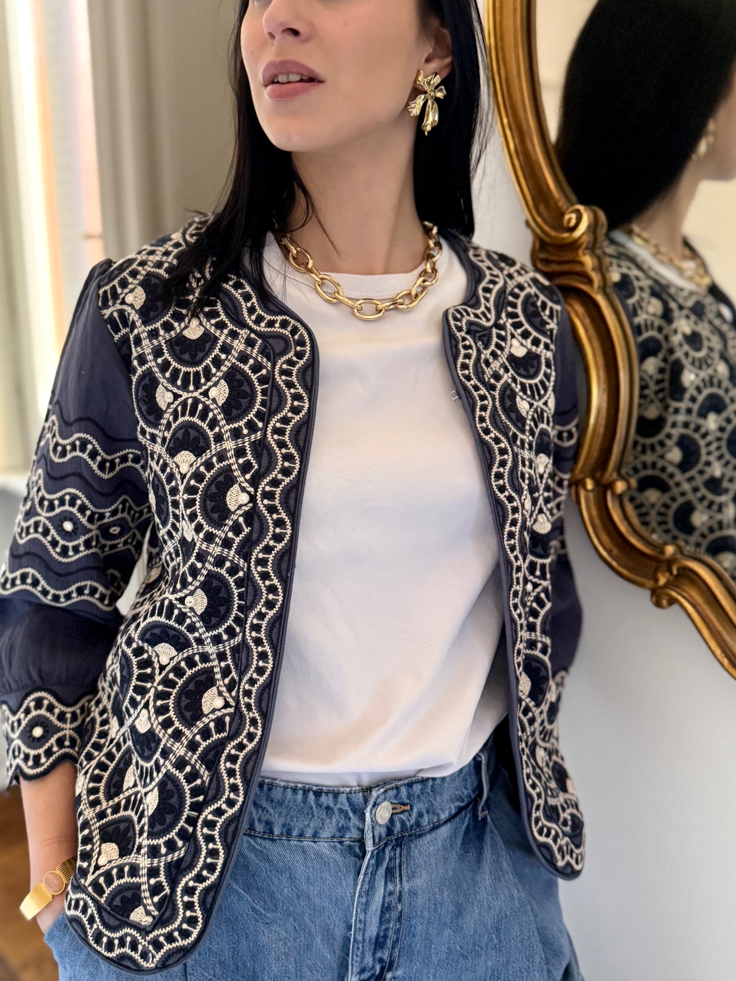 Leila Jacket Embroidered - Blue