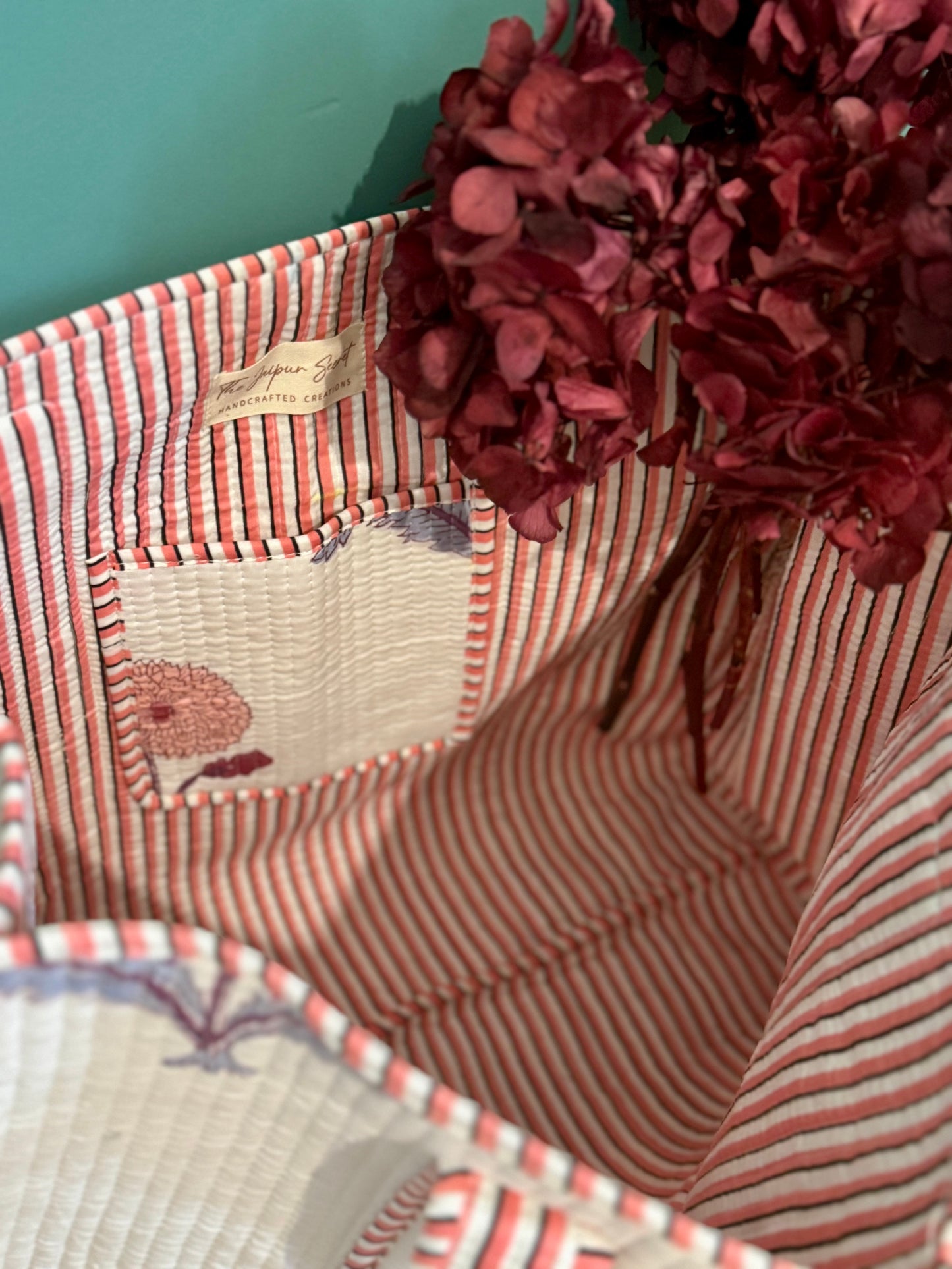 Quilted organic cotton Tote Bag - Flower