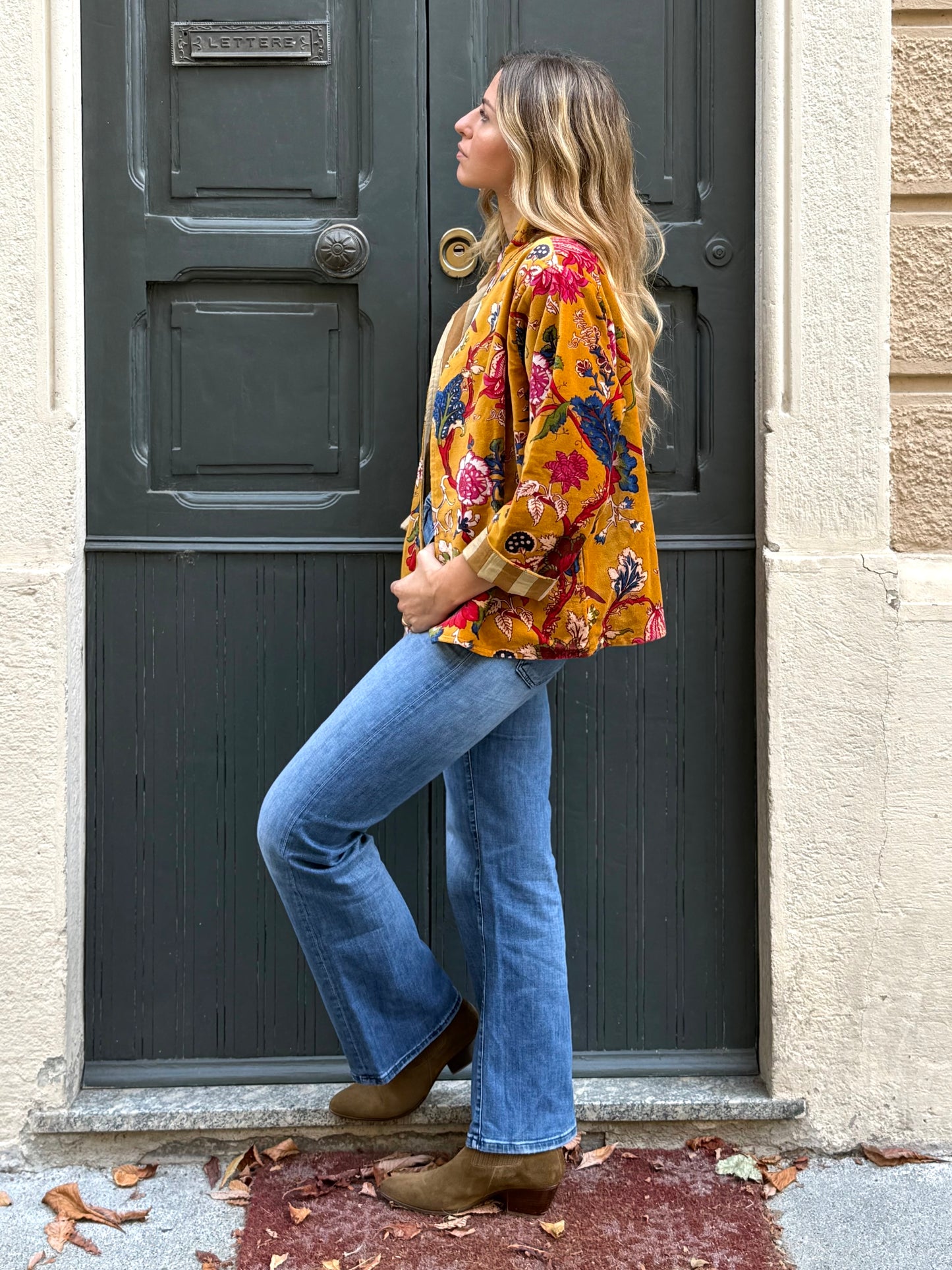 Velvet Kimono Jacket - Mustard One Size