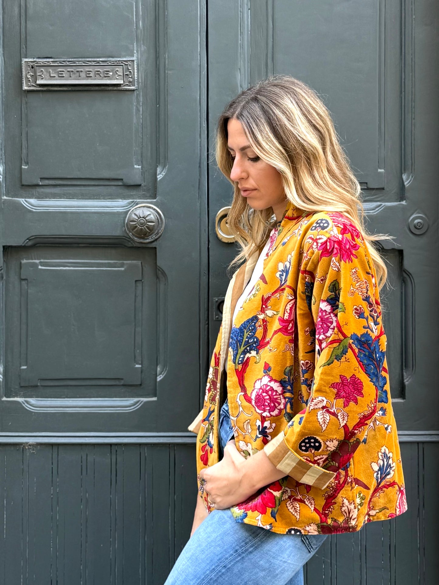 Velvet Kimono Jacket - Mustard One Size