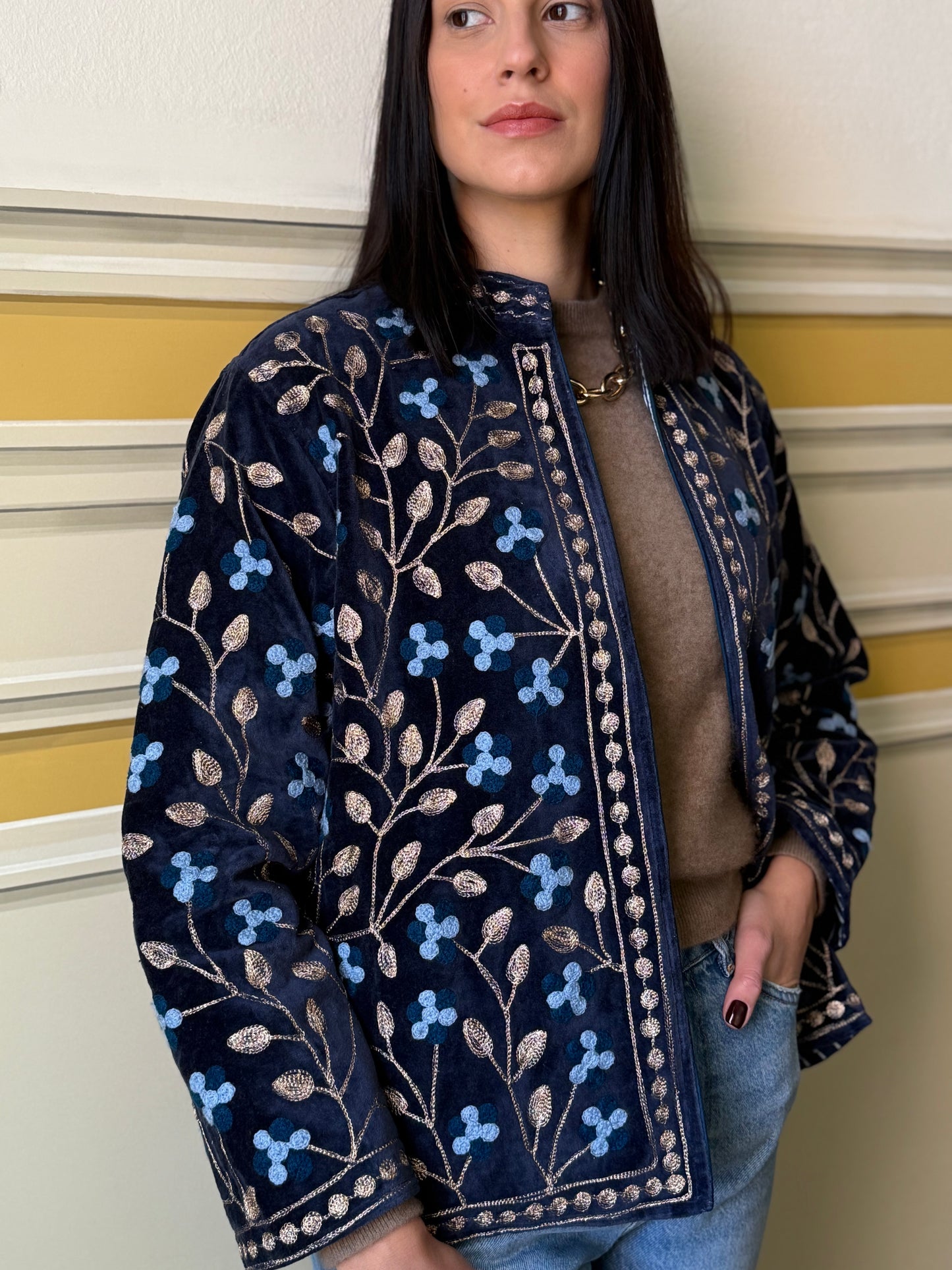 Zari Velvet Jacket - Deep Blue