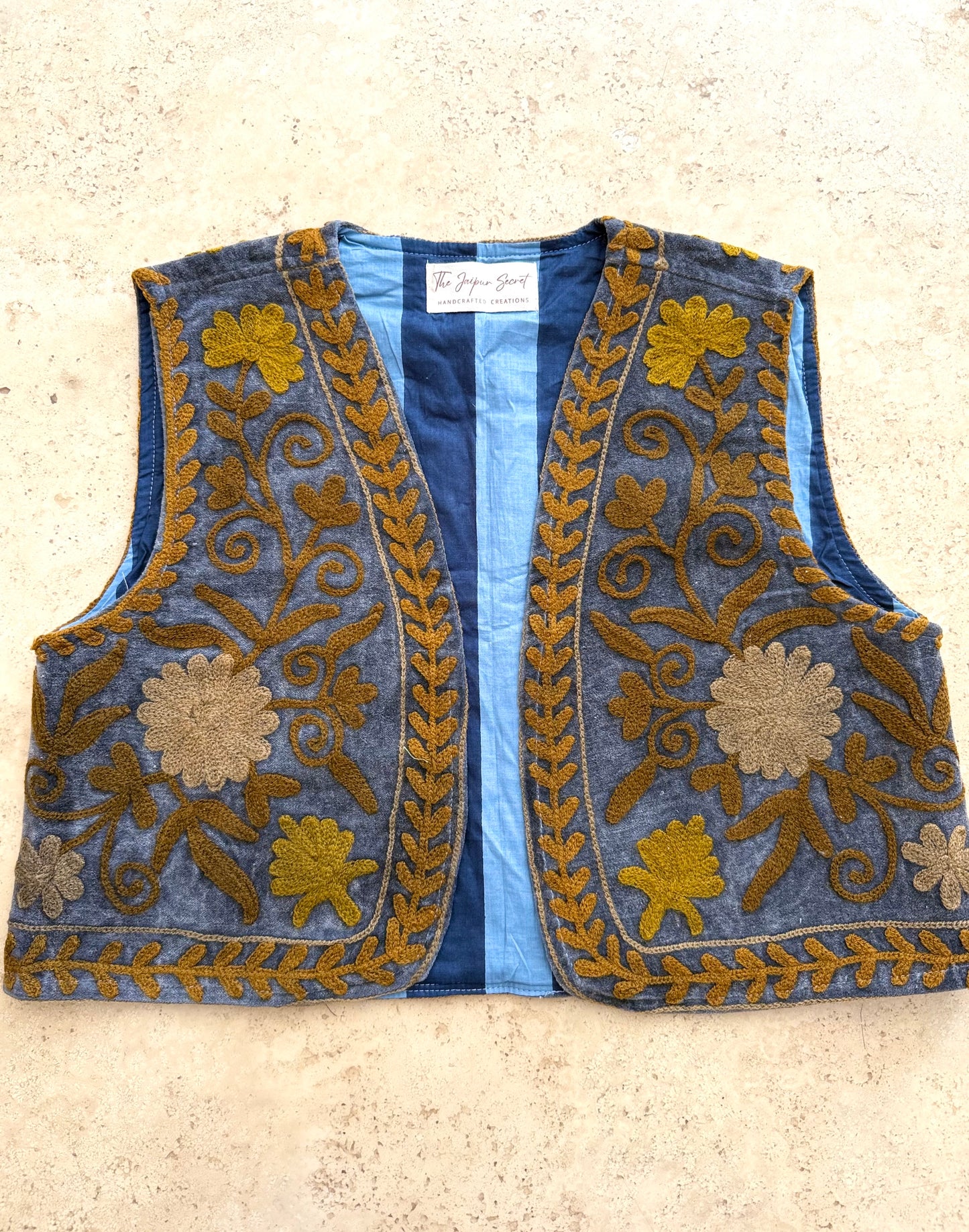 Velvet Embroidered Suzani Vest - One Size