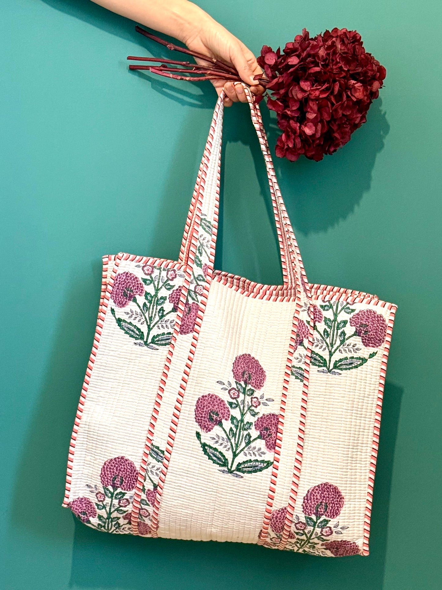 Quilted organic cotton Tote Bag - Flower