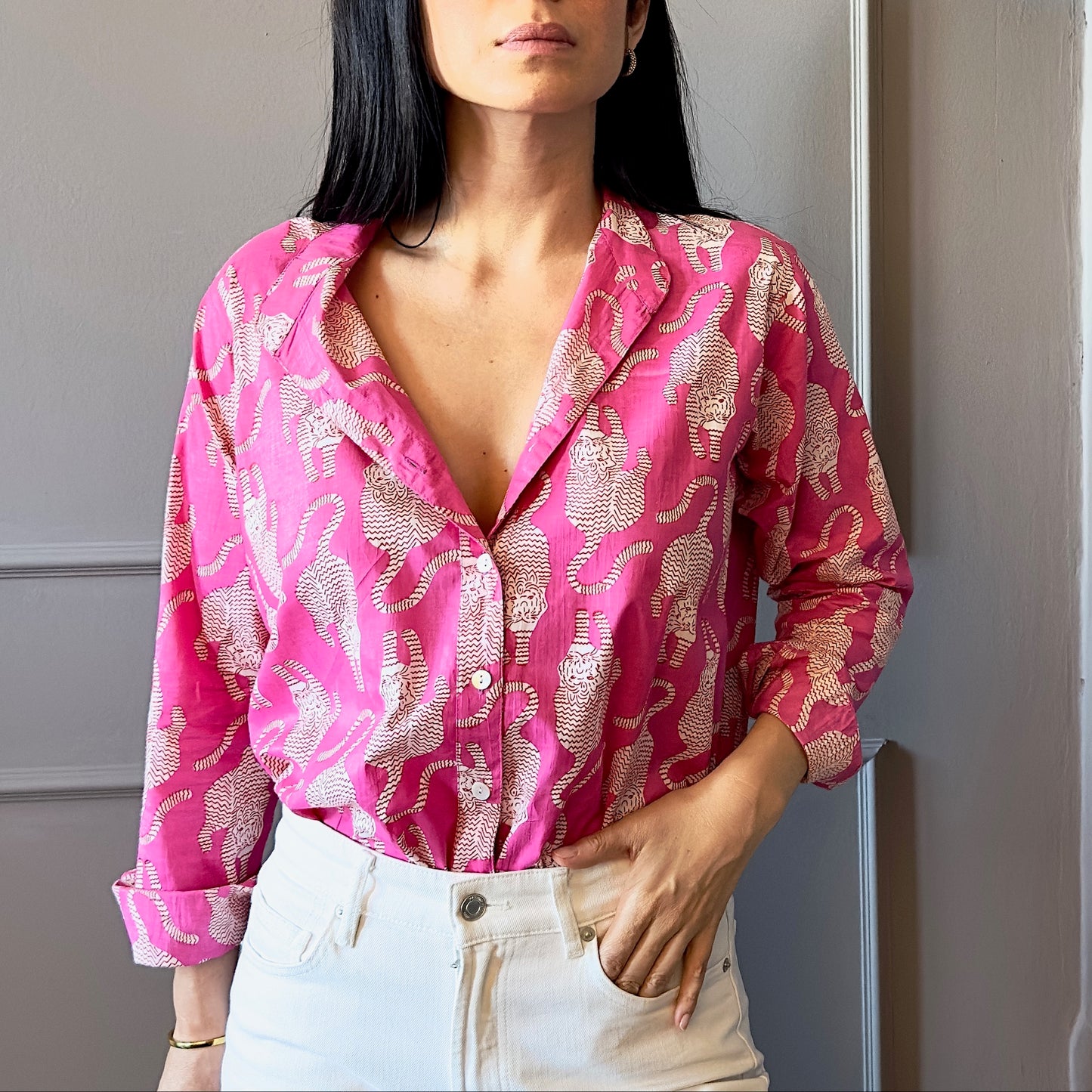 Cotton Shirt - Tibetan Tiger Fuchsia
