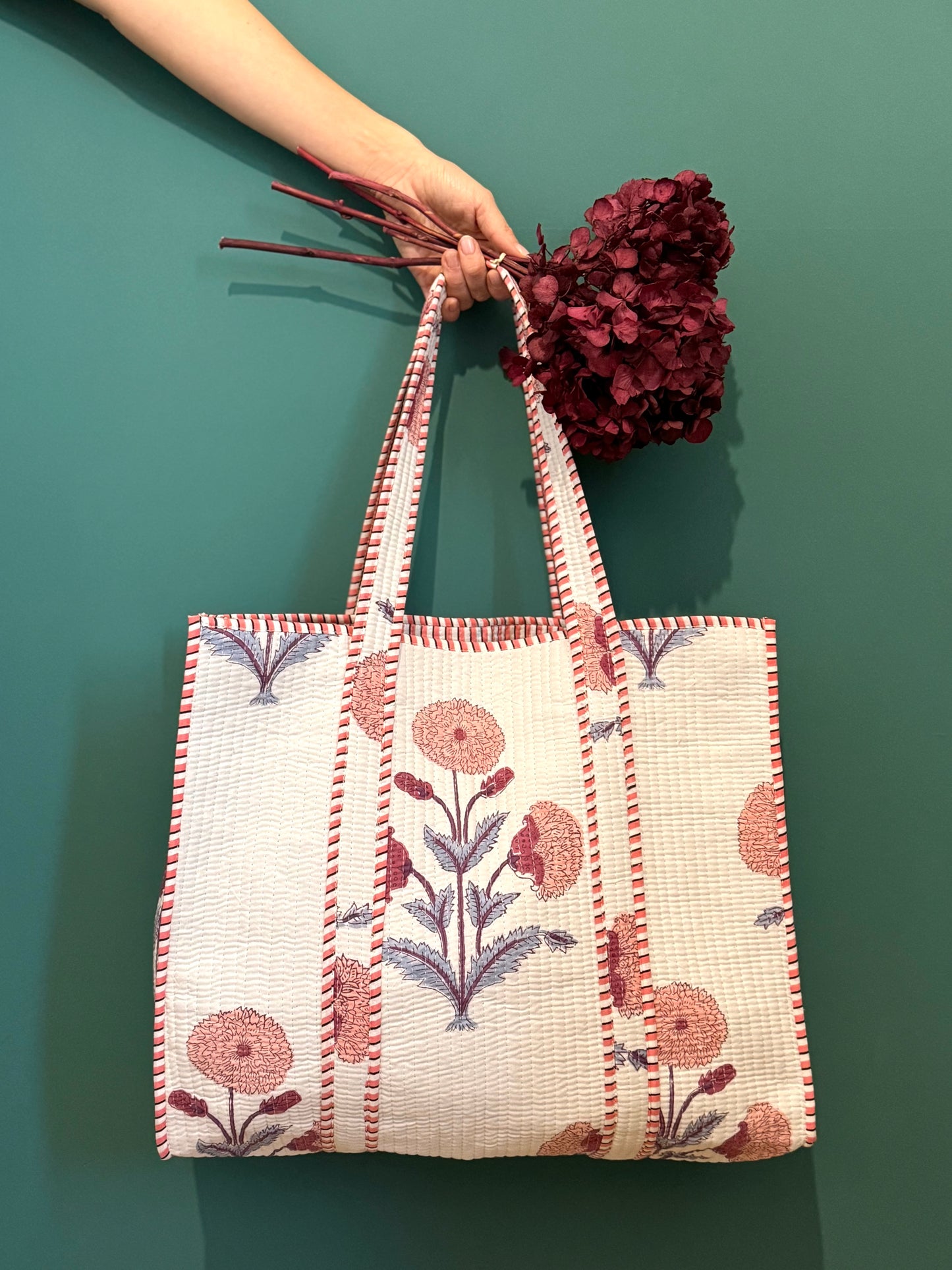 Quilted organic cotton Tote Bag - Flower