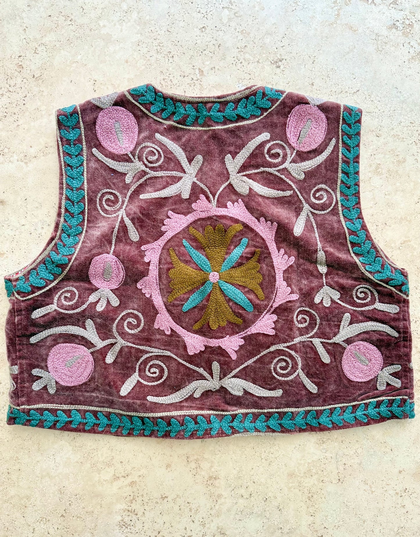 Velvet Embroidered Suzani Vest - One Size