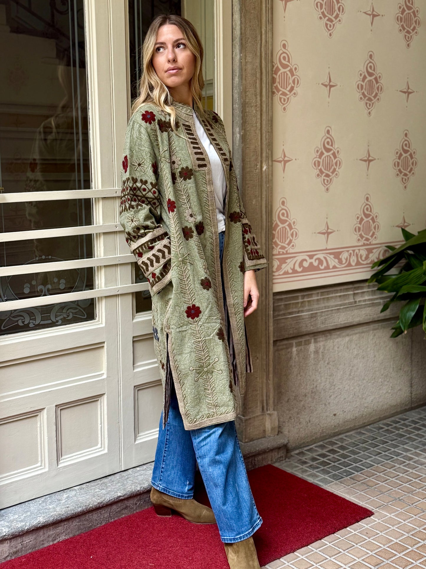 Embroidered Stone Washed Coat - One Size