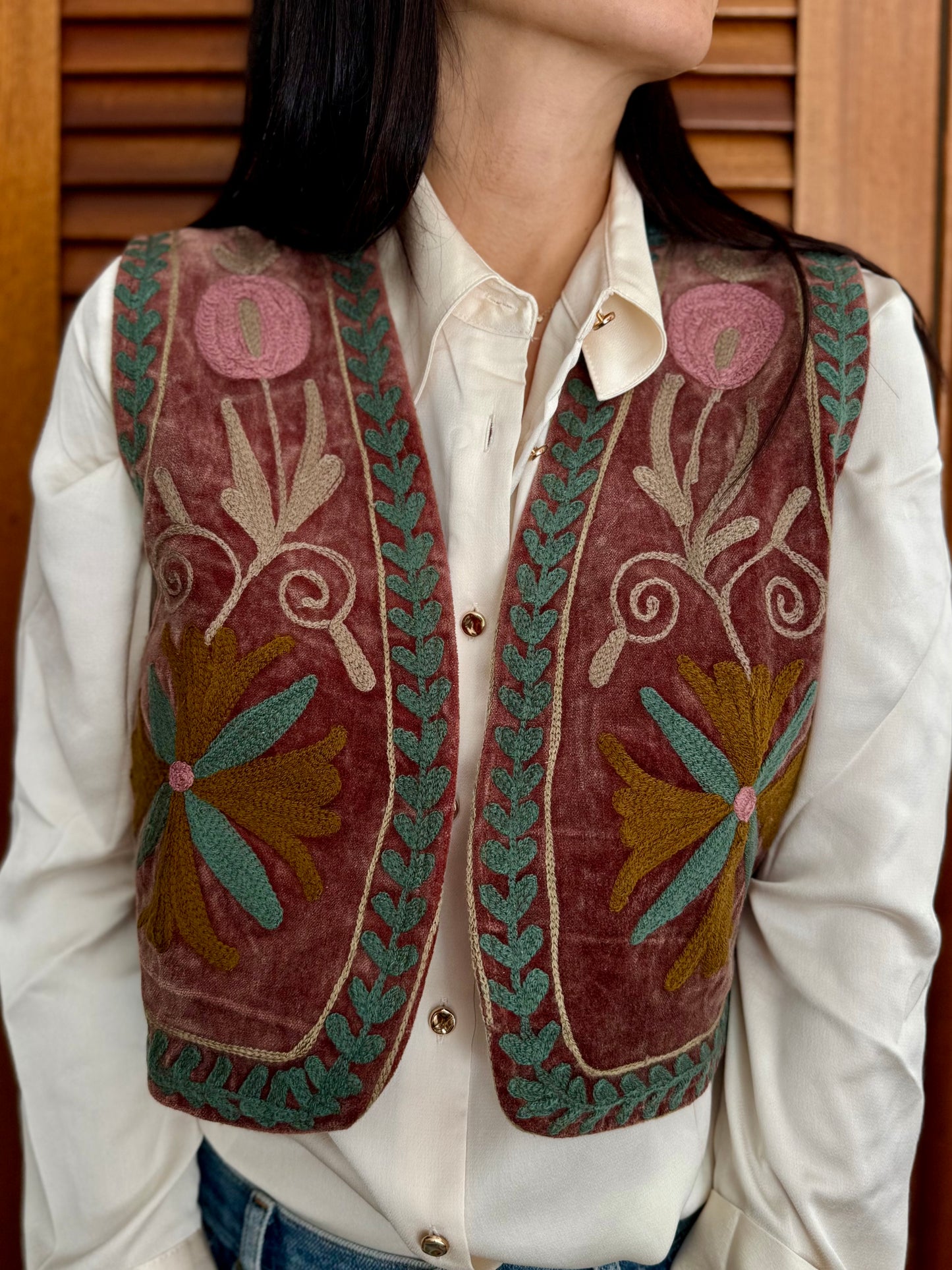 Velvet Embroidered Suzani Vest - One Size