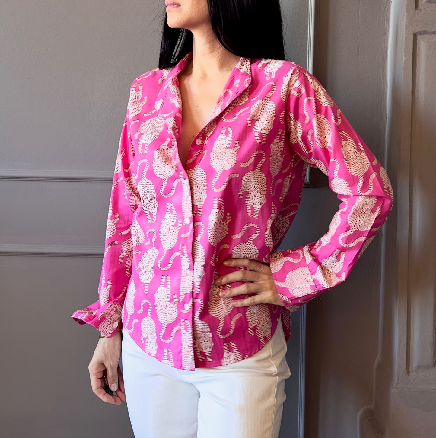 Cotton Shirt - Tibetan Tiger Fuchsia