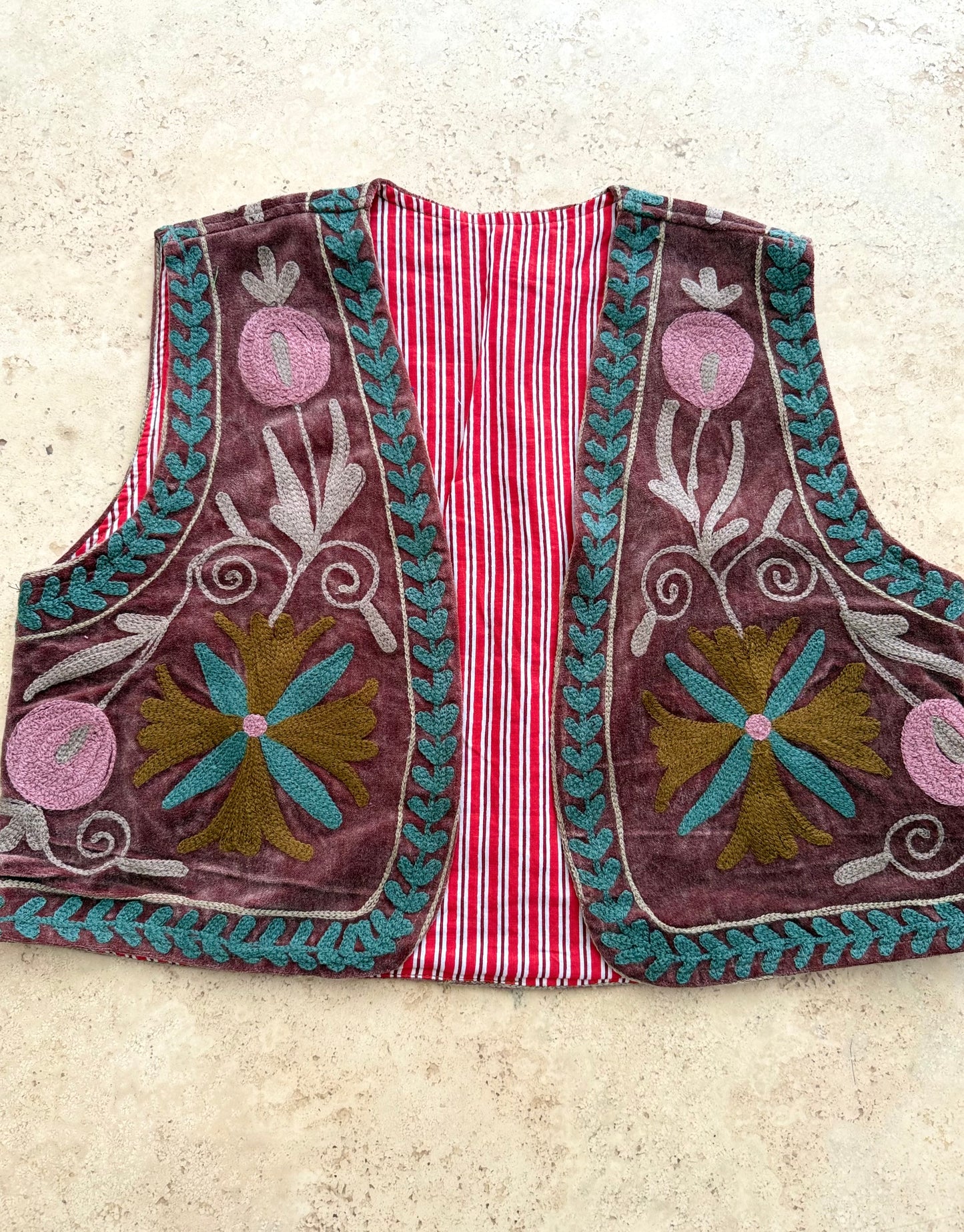 Velvet Embroidered Suzani Vest - One Size