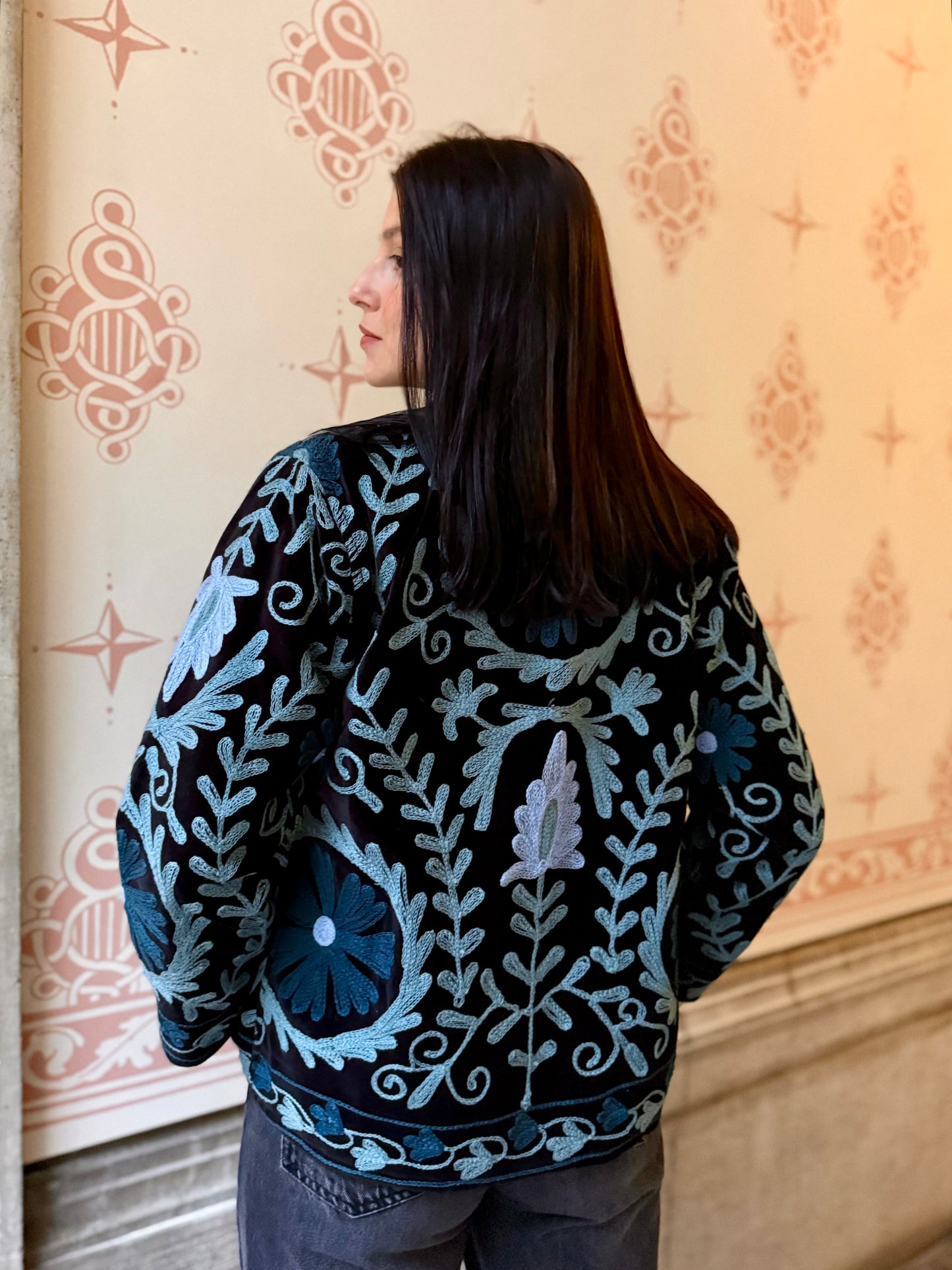 Velvet Suzani Embroidered Jacket - Black Small