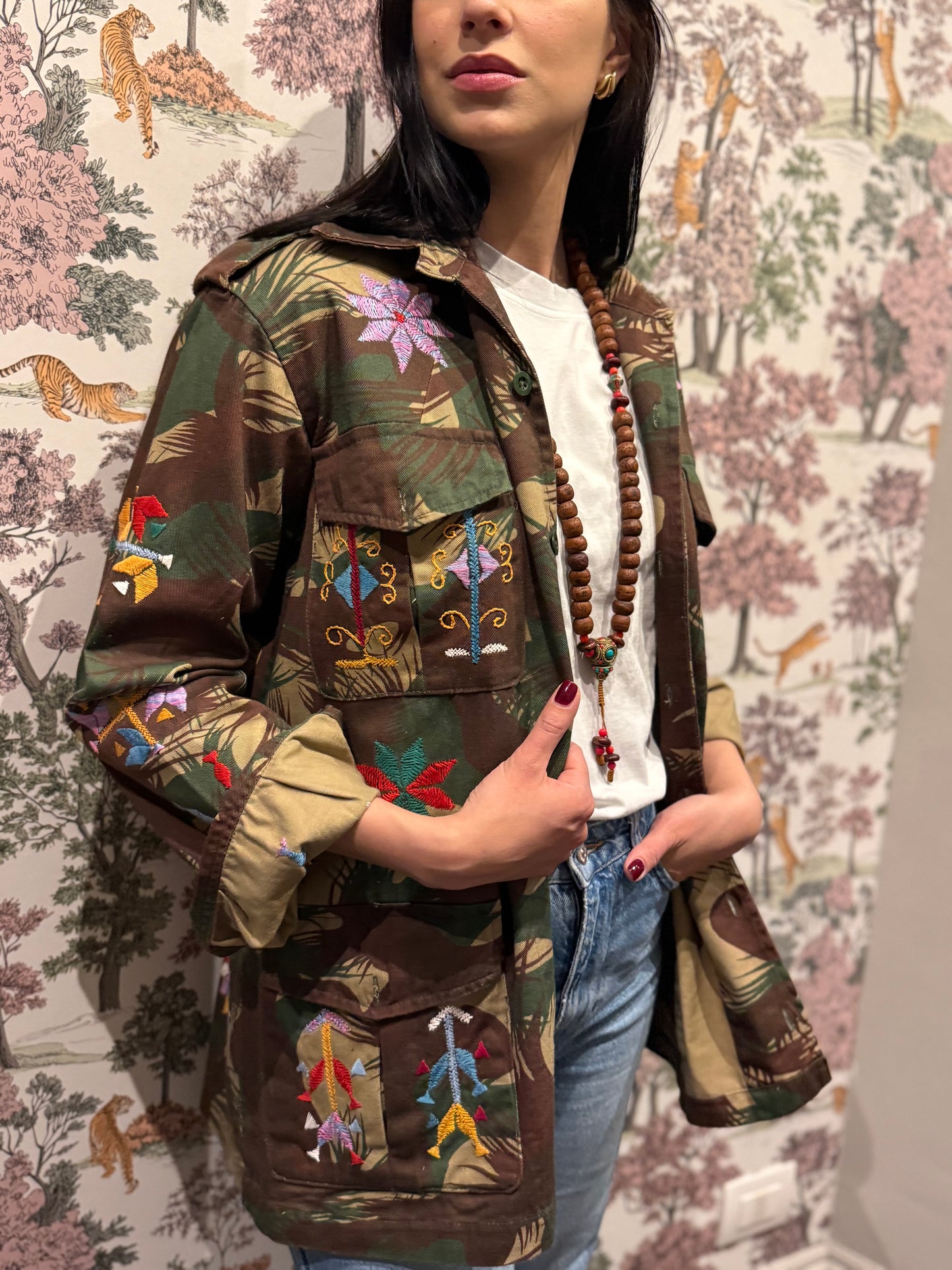 Vintage Army Jacket hand embroidered - Hindi