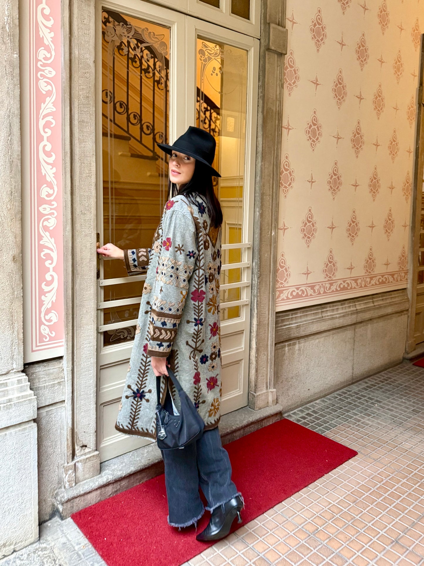 Embroidered Stone Washed Coat - One Size