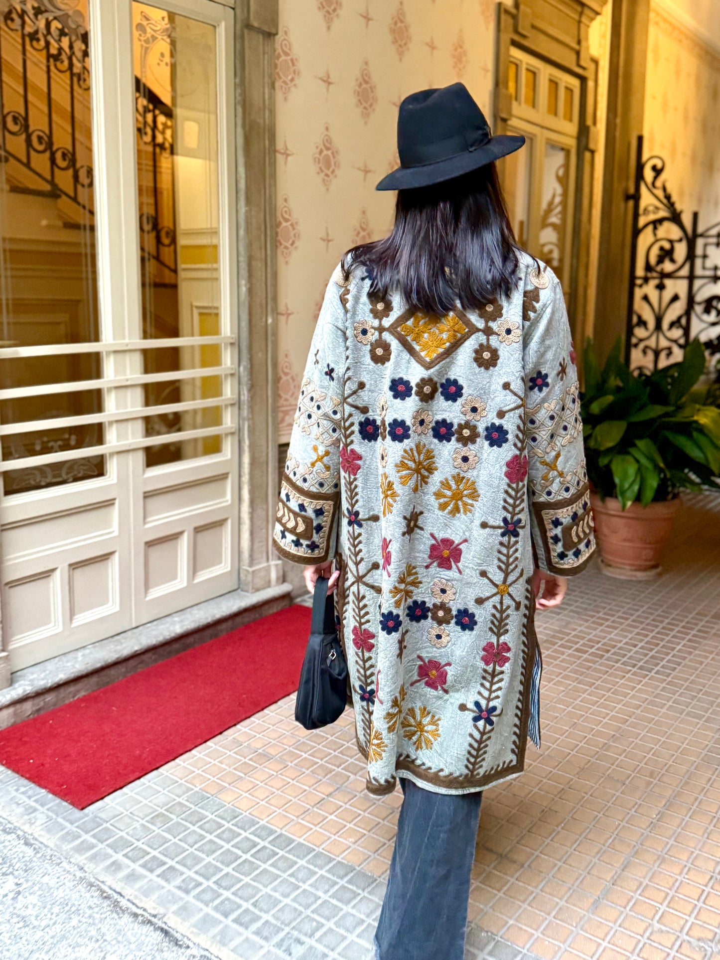 Embroidered Stone Washed Coat - One Size
