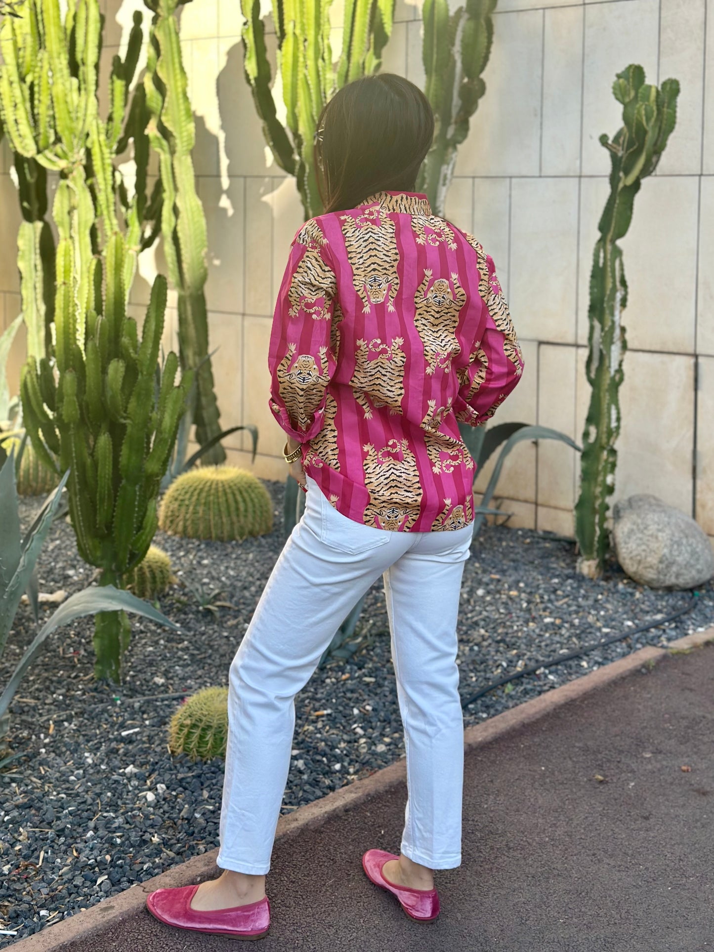 Camicia in cotone organico - Tigre Tibetana su righe