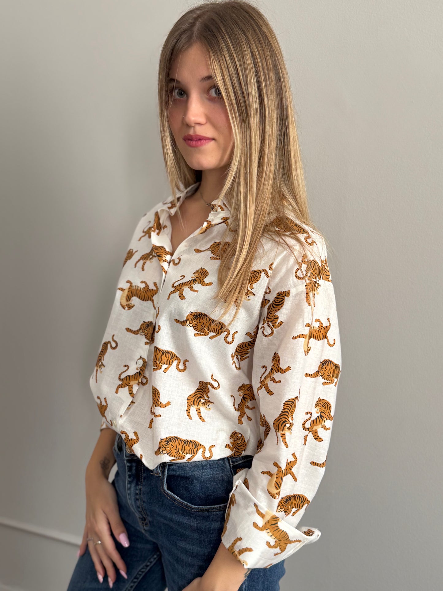 Cotton Shirt - Chinese Tiger White