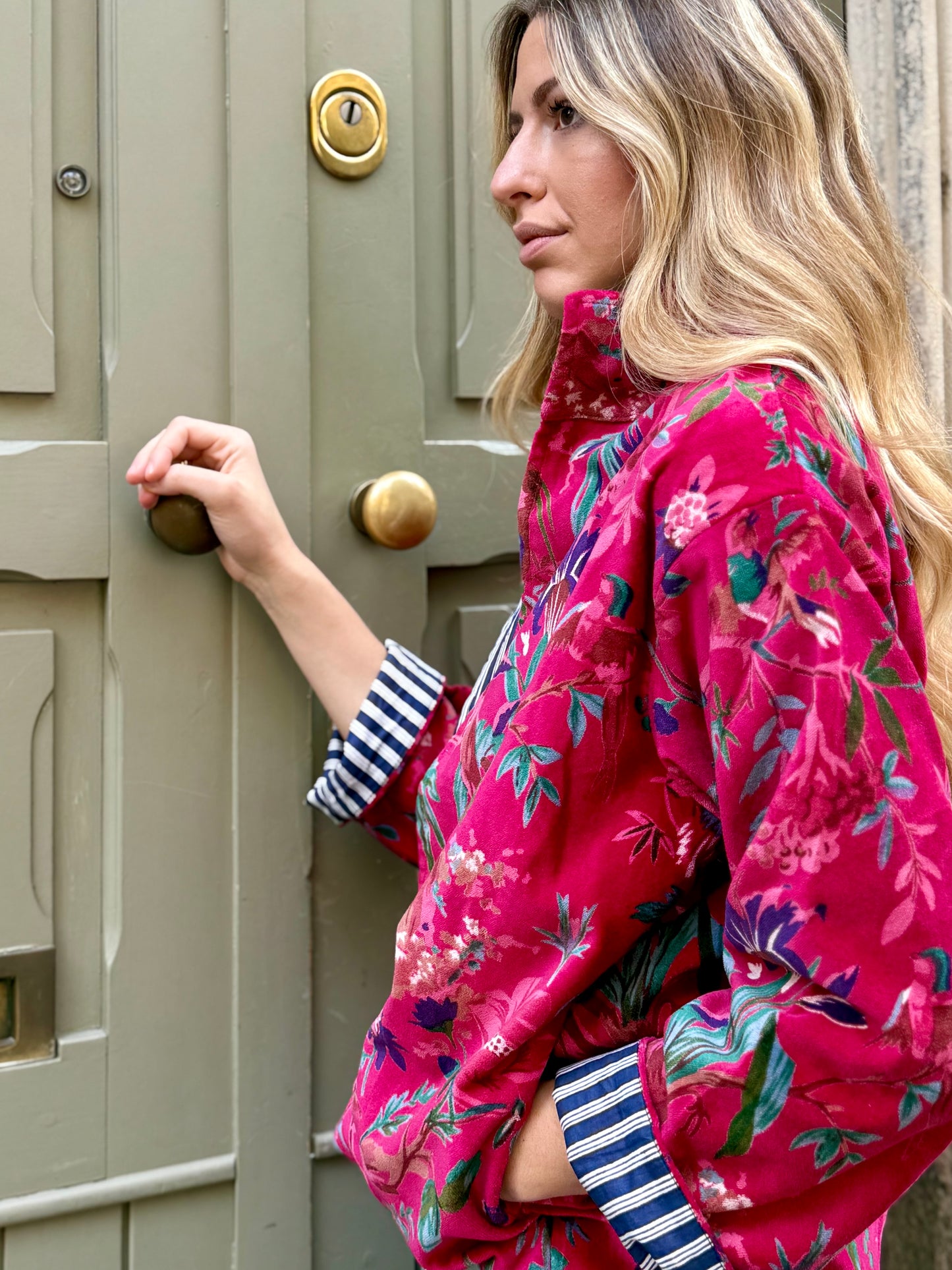 Velvet Kimono Jacket - Fuchsia One Size
