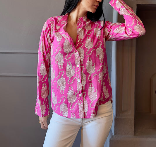 Cotton Shirt - Tibetan Tiger Fuchsia
