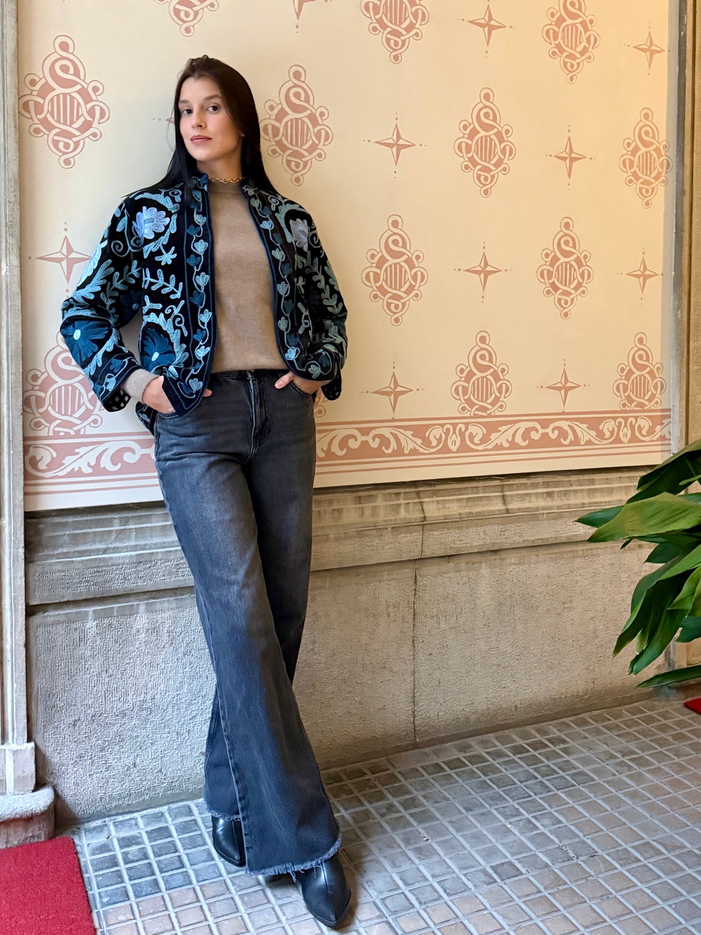 Velvet Suzani Embroidered Jacket - Black Small