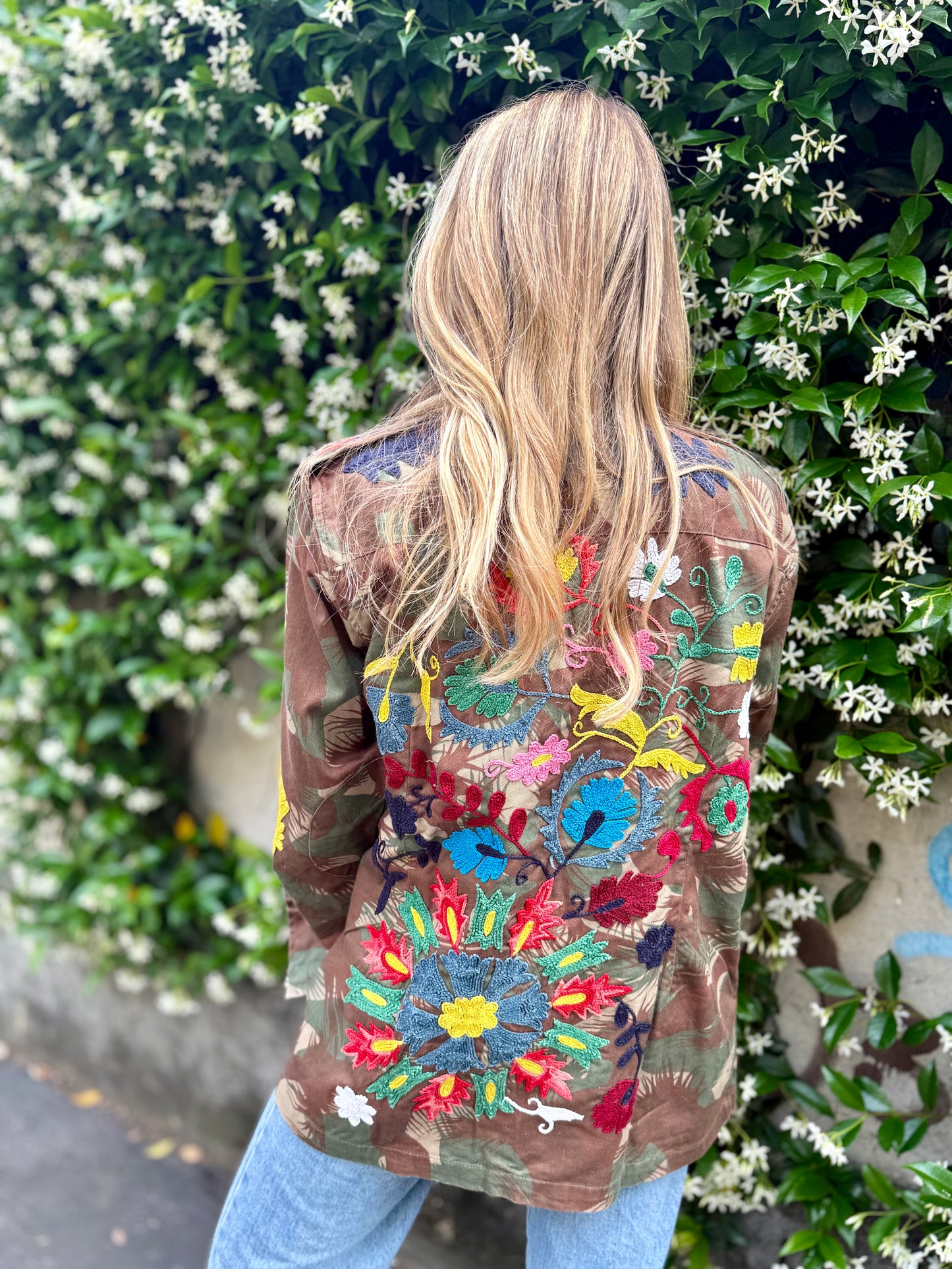 Vintage Army Jacket hand embroidered - Pansy