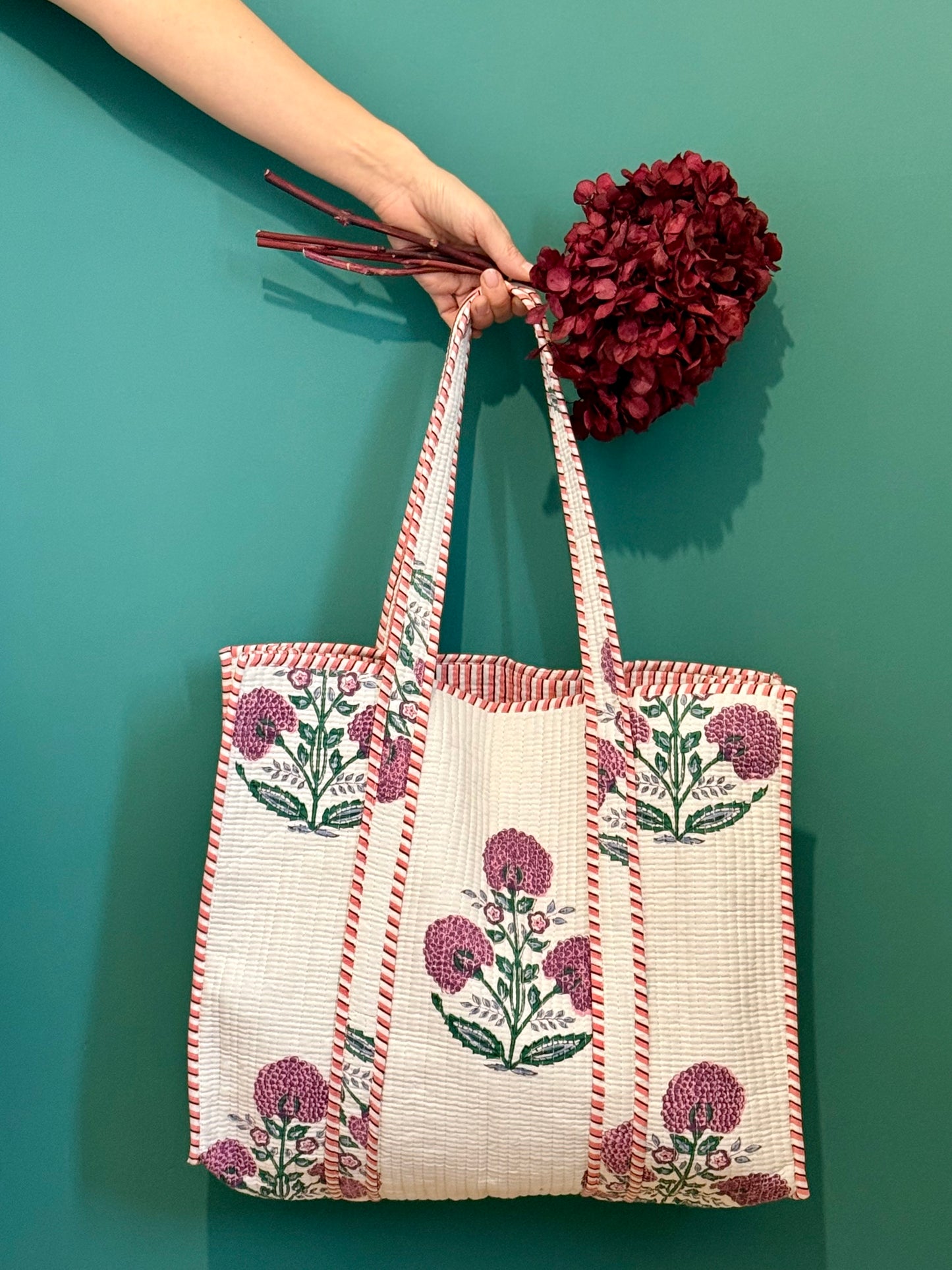 Quilted organic cotton Tote Bag - Flower