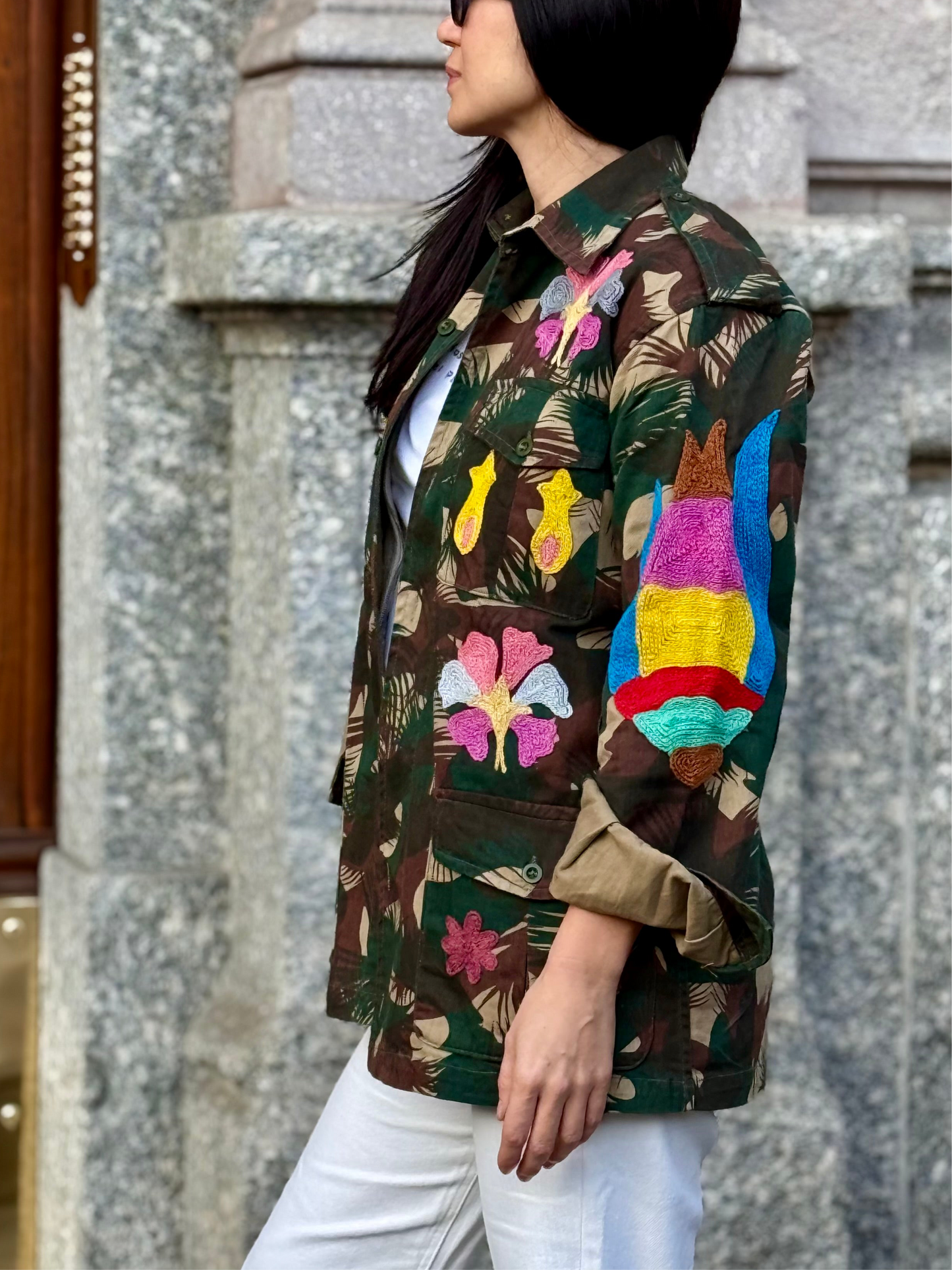 Giacca Vintage militare ricamata a mano - Orchidea