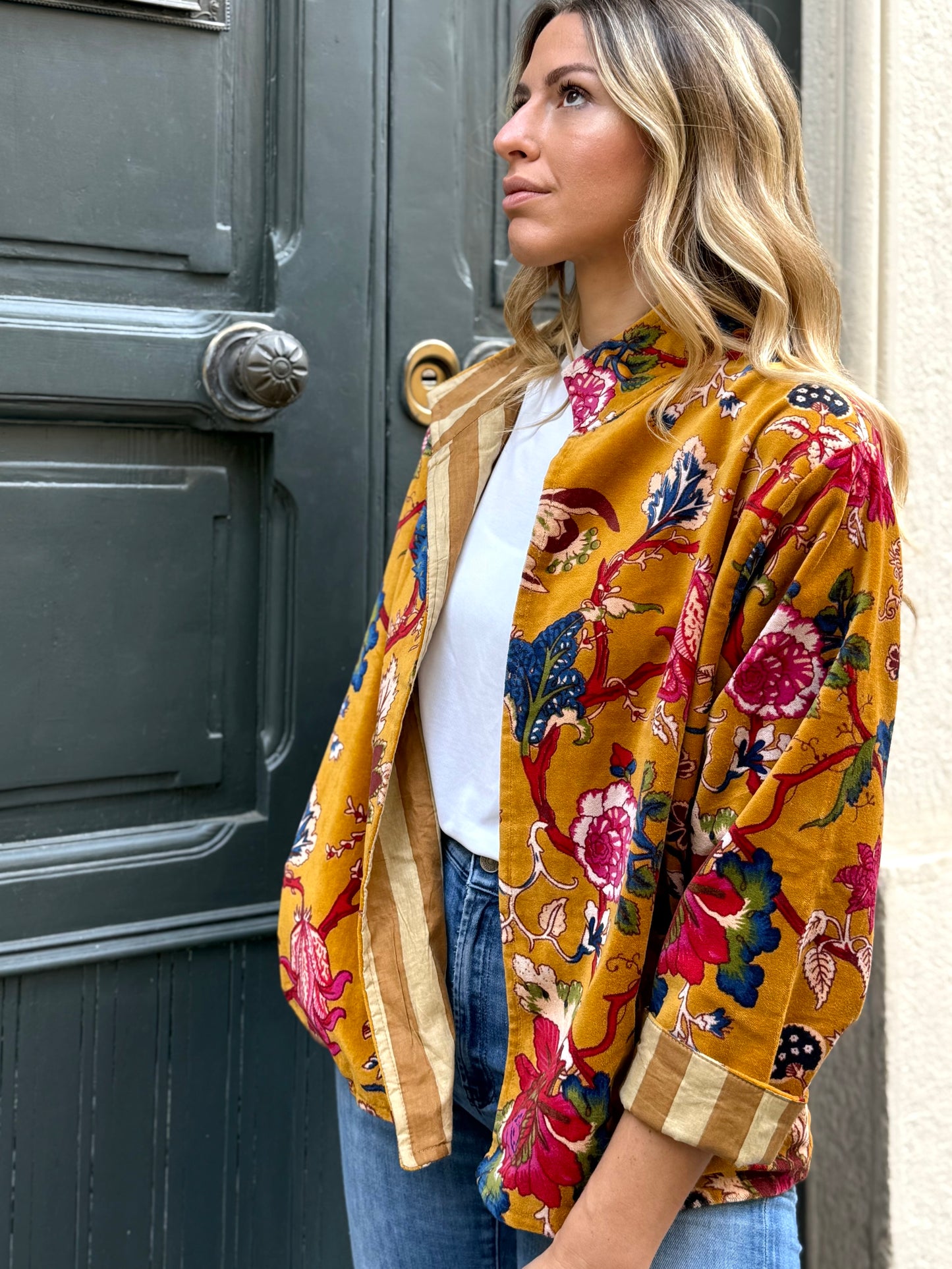Velvet Kimono Jacket - Mustard One Size