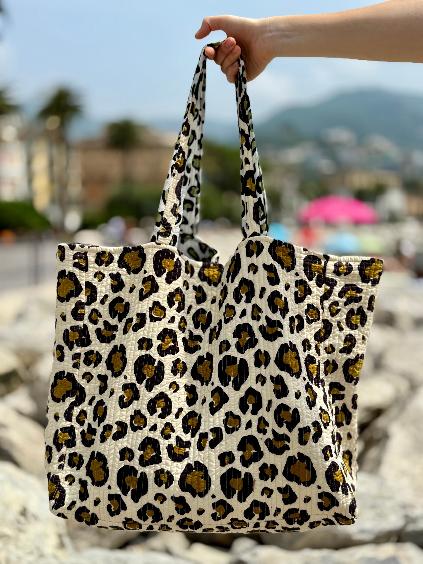 Quilted organic cotton Tote Bag - Leopard