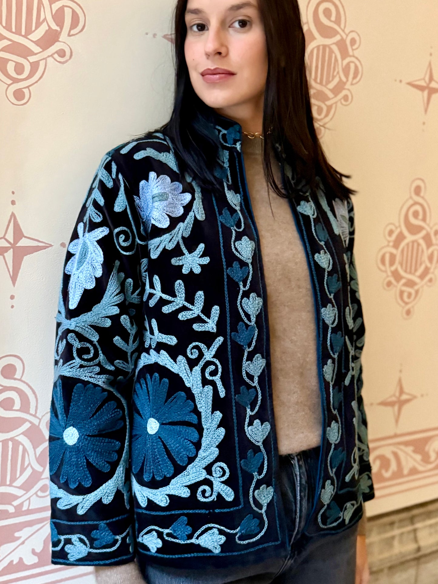 Velvet Suzani Embroidered Jacket - Black Small