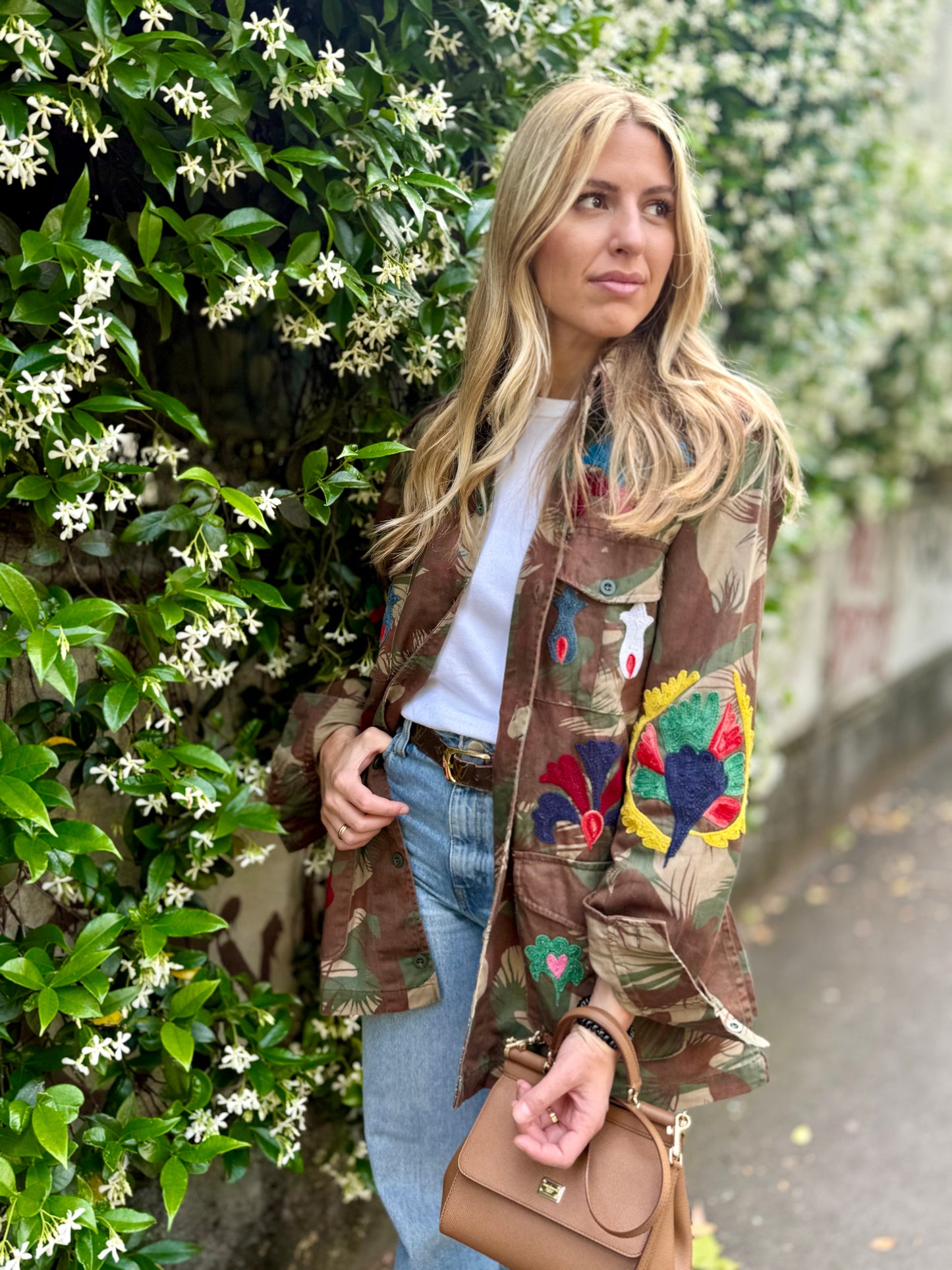 Vintage Army Jacket hand embroidered - Pansy