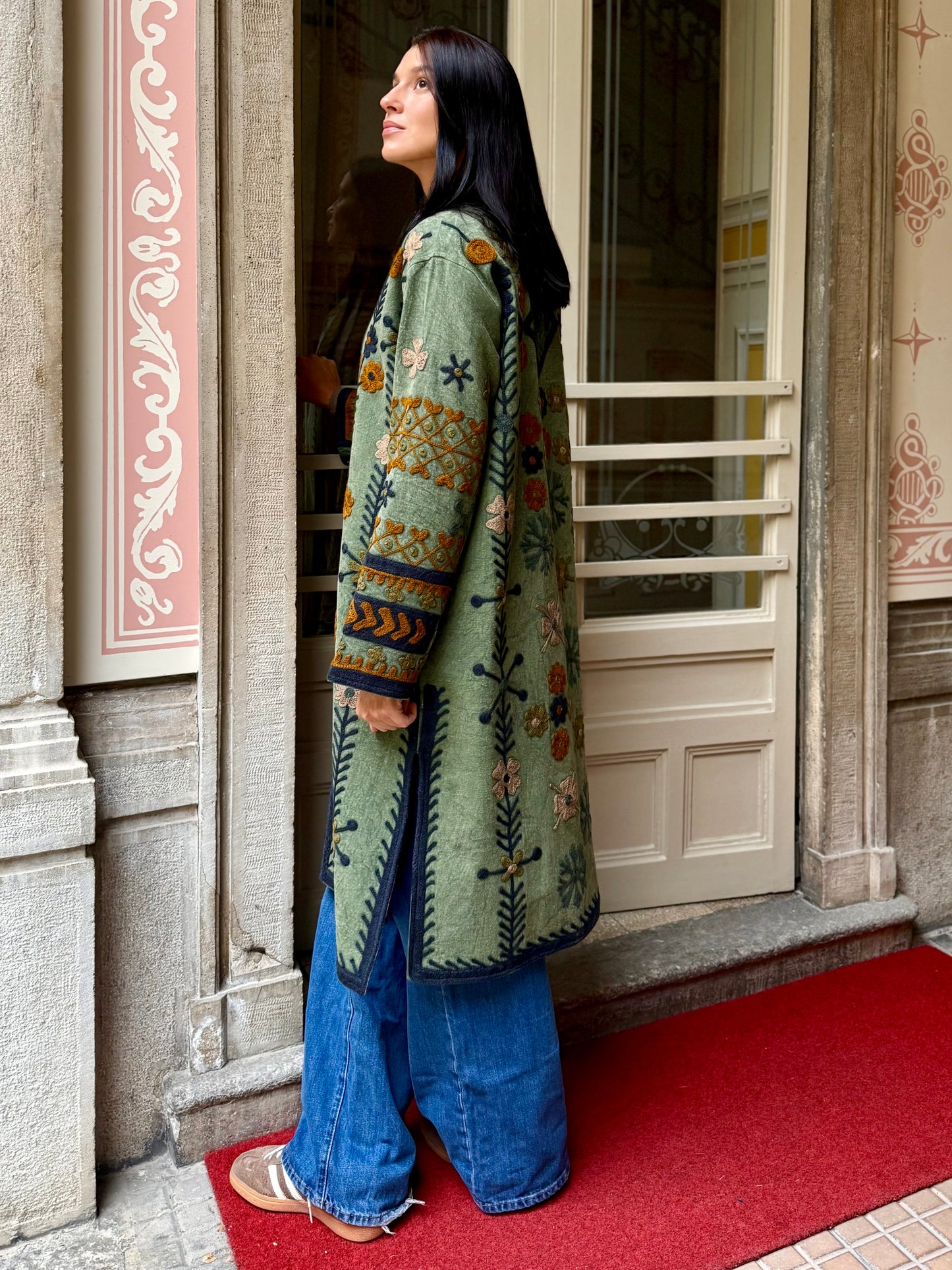 Embroidered Stone Washed Coat - One Size