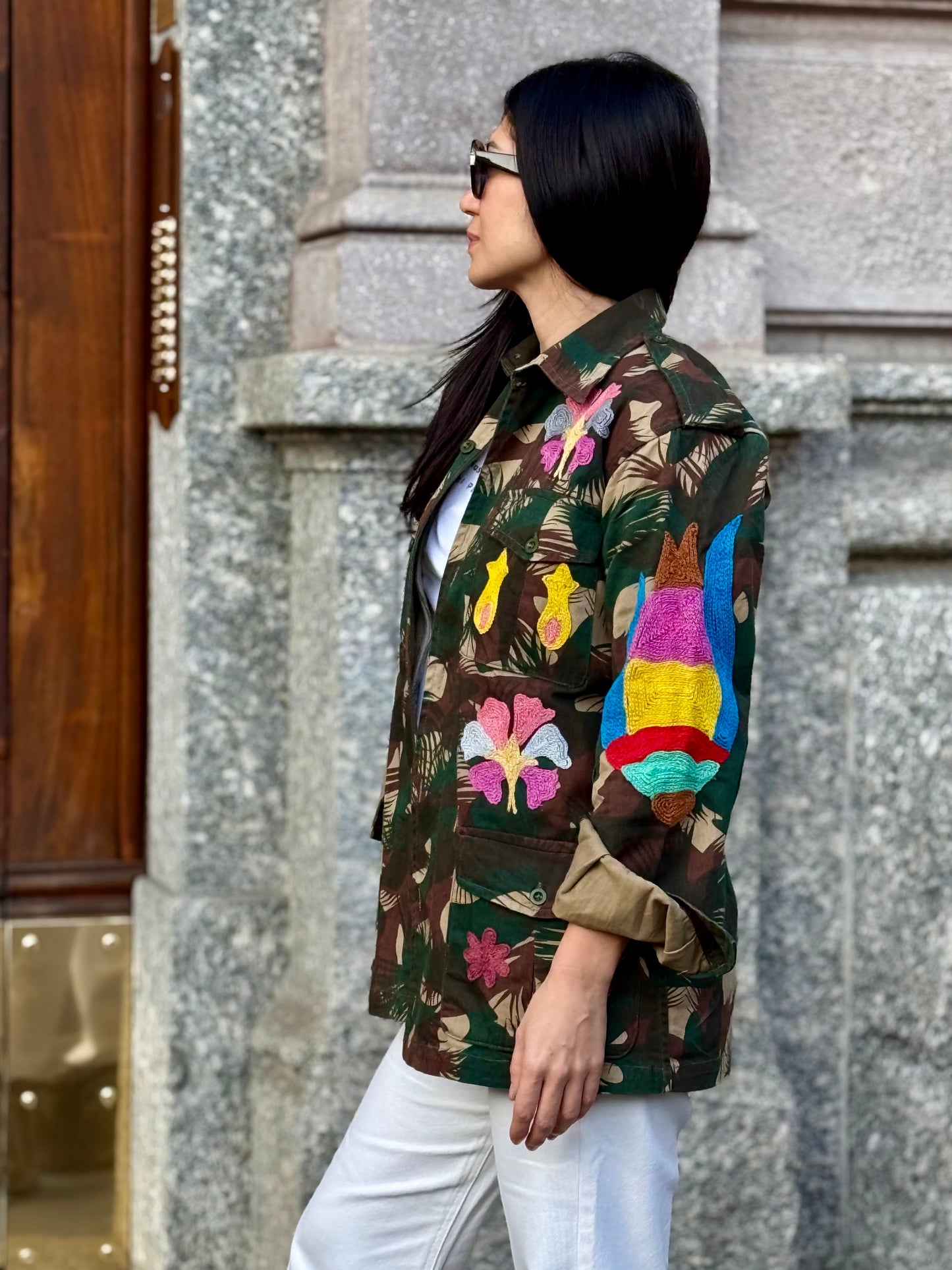 Giacca Vintage militare ricamata a mano - Orchidea