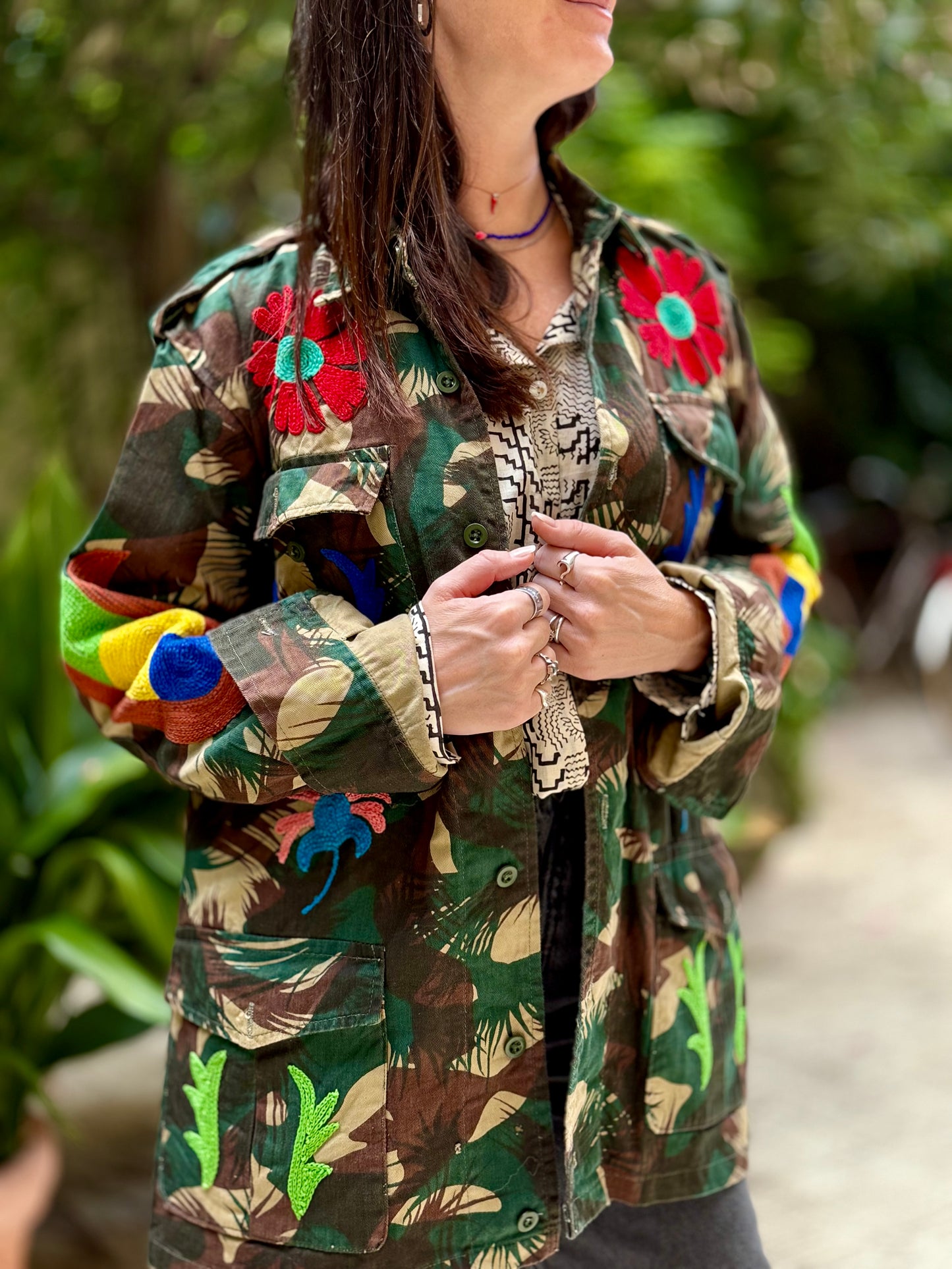 Vintage Army Jacket hand embroidered - Heather