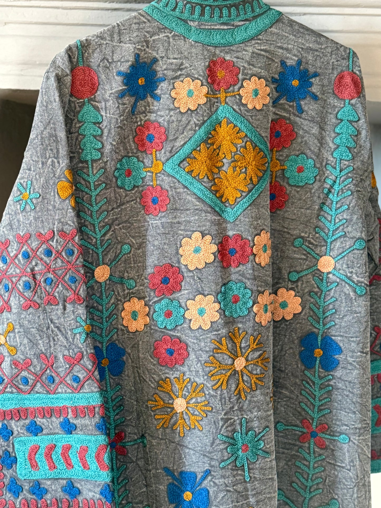 Embroidered Stone Washed Coat - One Size