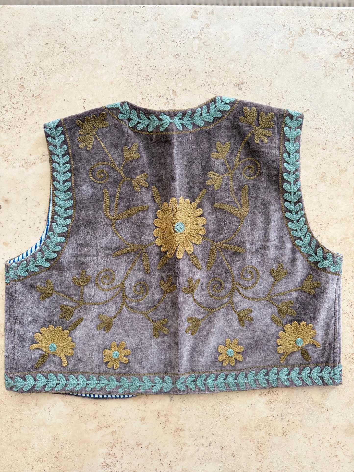 Velvet Embroidered Suzani Vest - One Size
