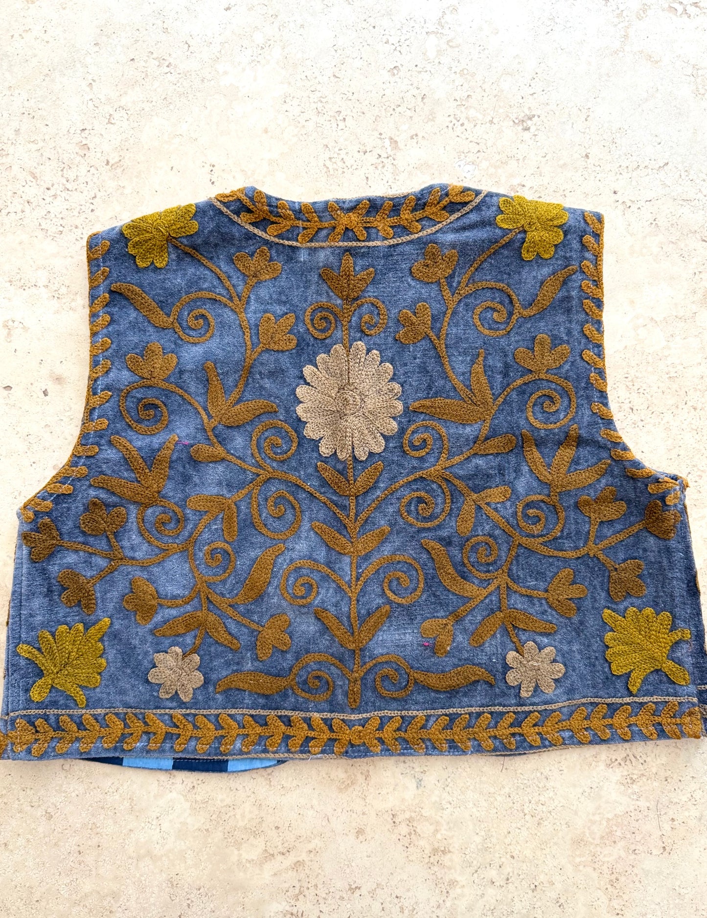Velvet Embroidered Suzani Vest - One Size
