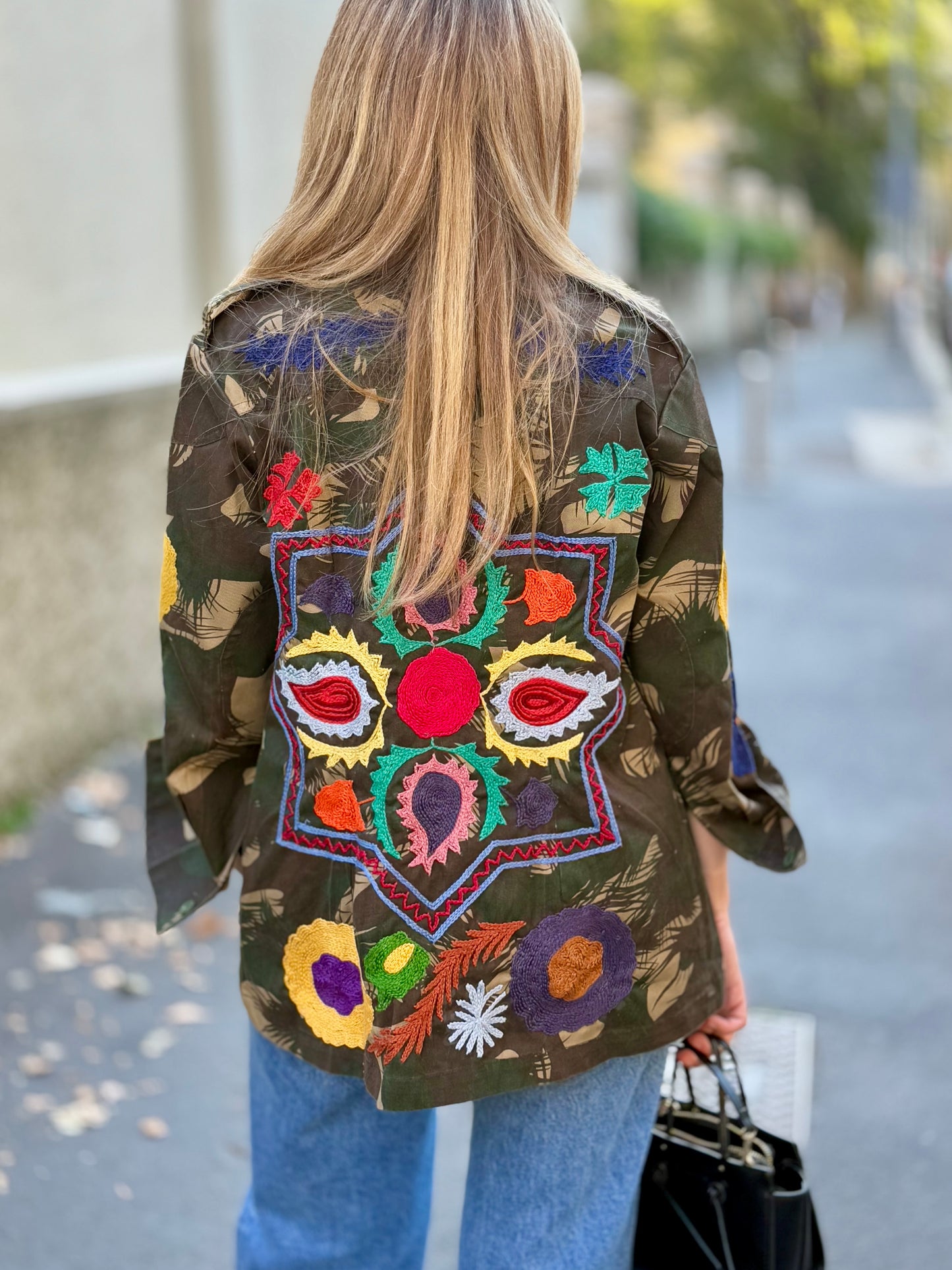 Vintage Army Jacket hand embroidered - Poppy