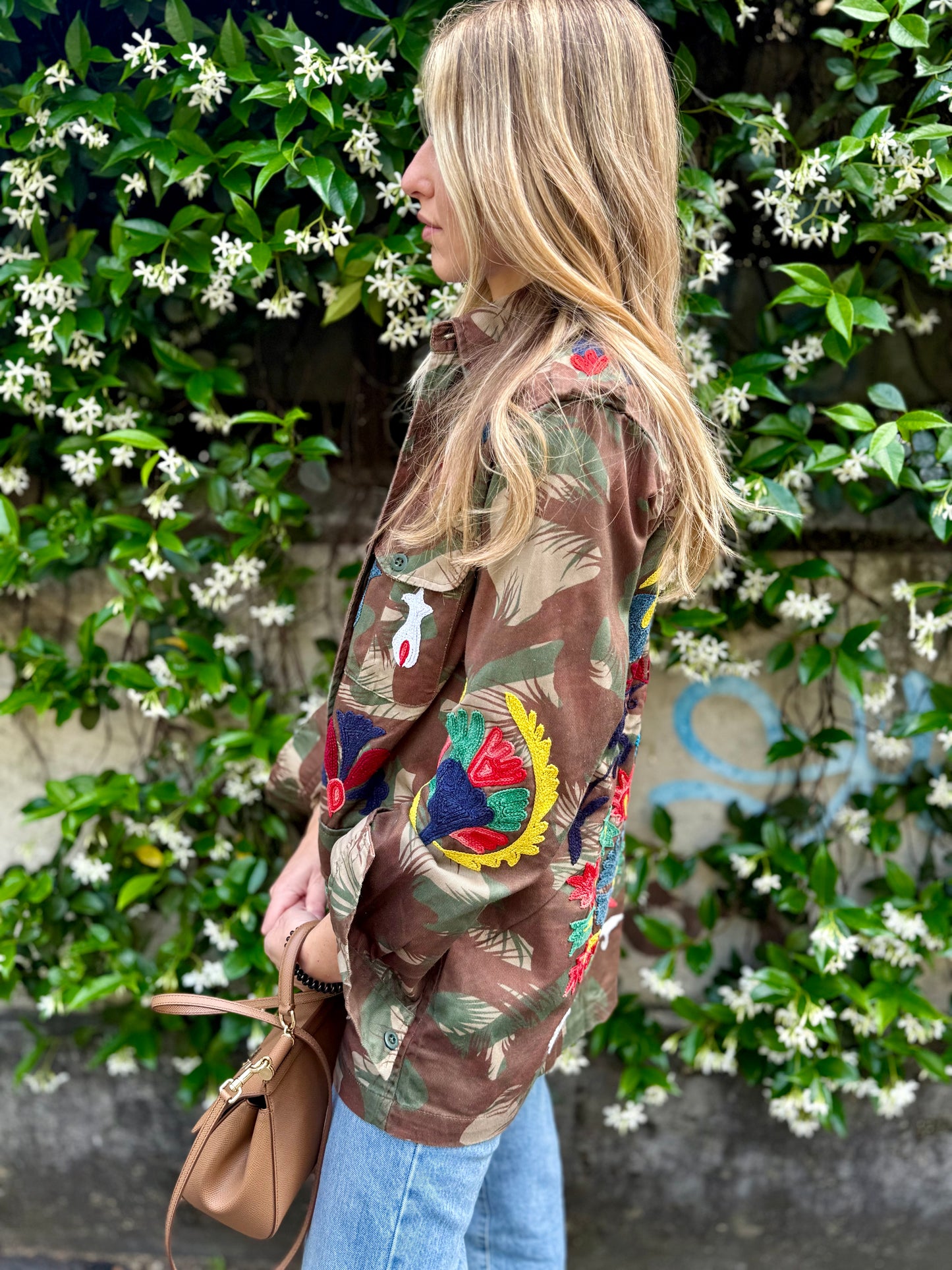 Vintage Army Jacket hand embroidered - Pansy