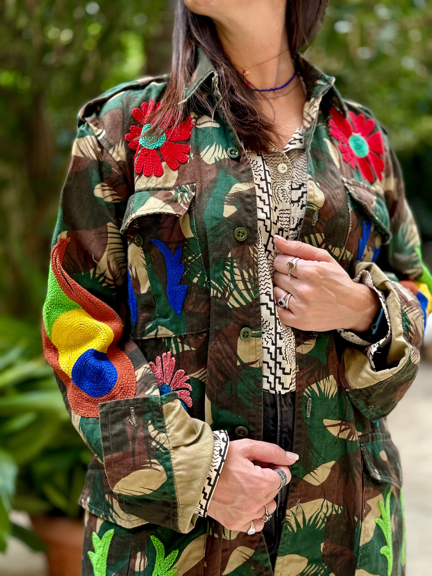 Vintage Army Jacket hand embroidered - Heather