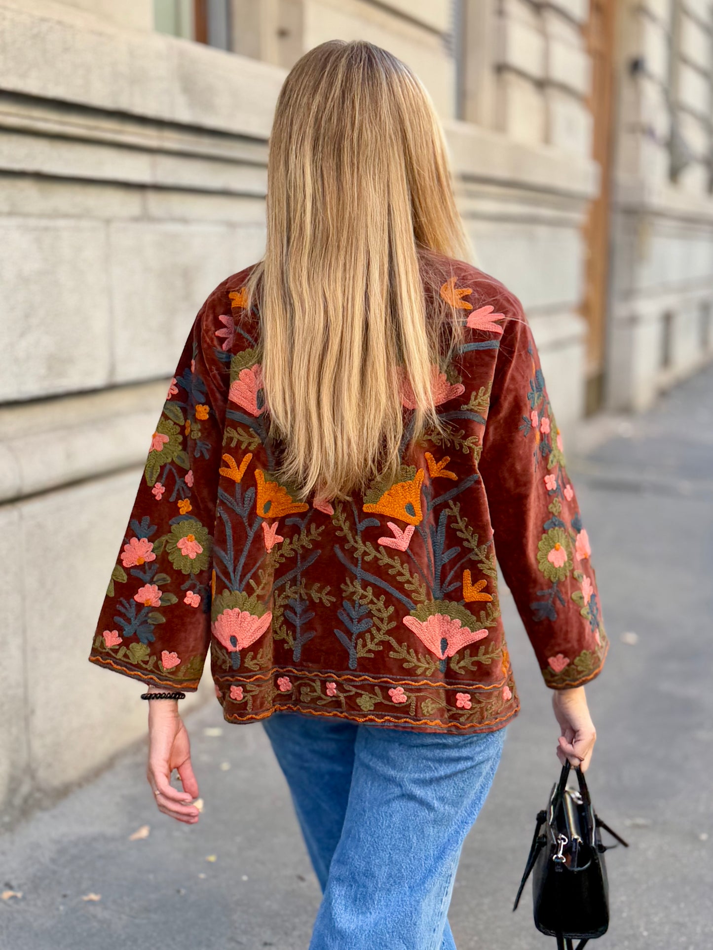 Velvet Suzani Embroidered Jacket - Brown